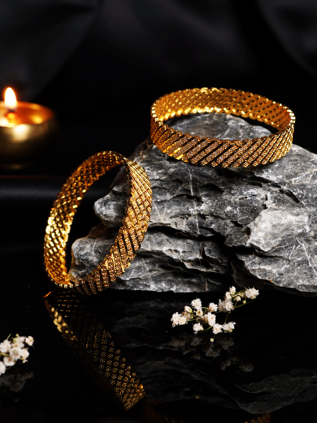 Floral Cutwork Gold Bangle Set