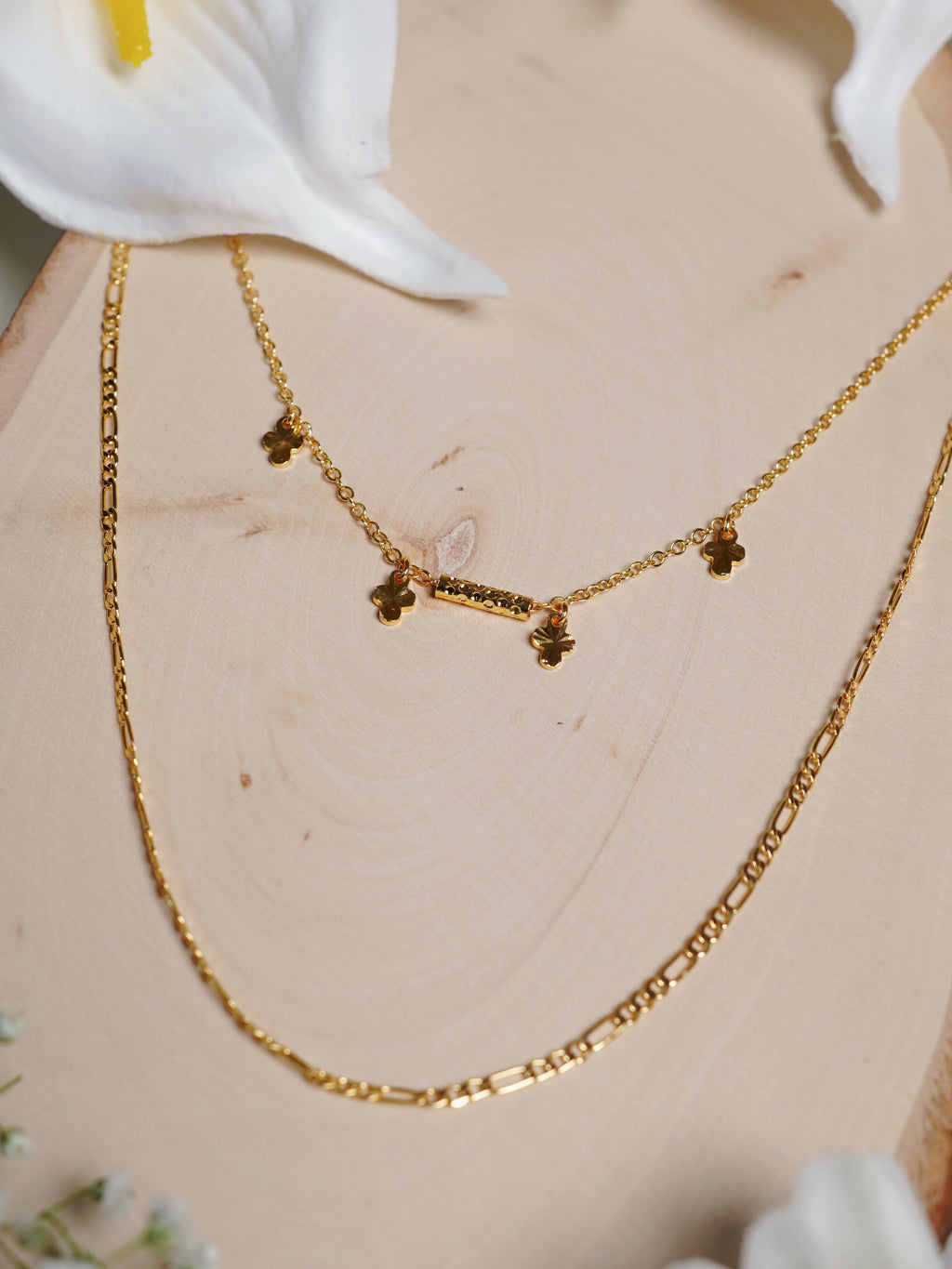 Golden Clover Layered Charm Necklace