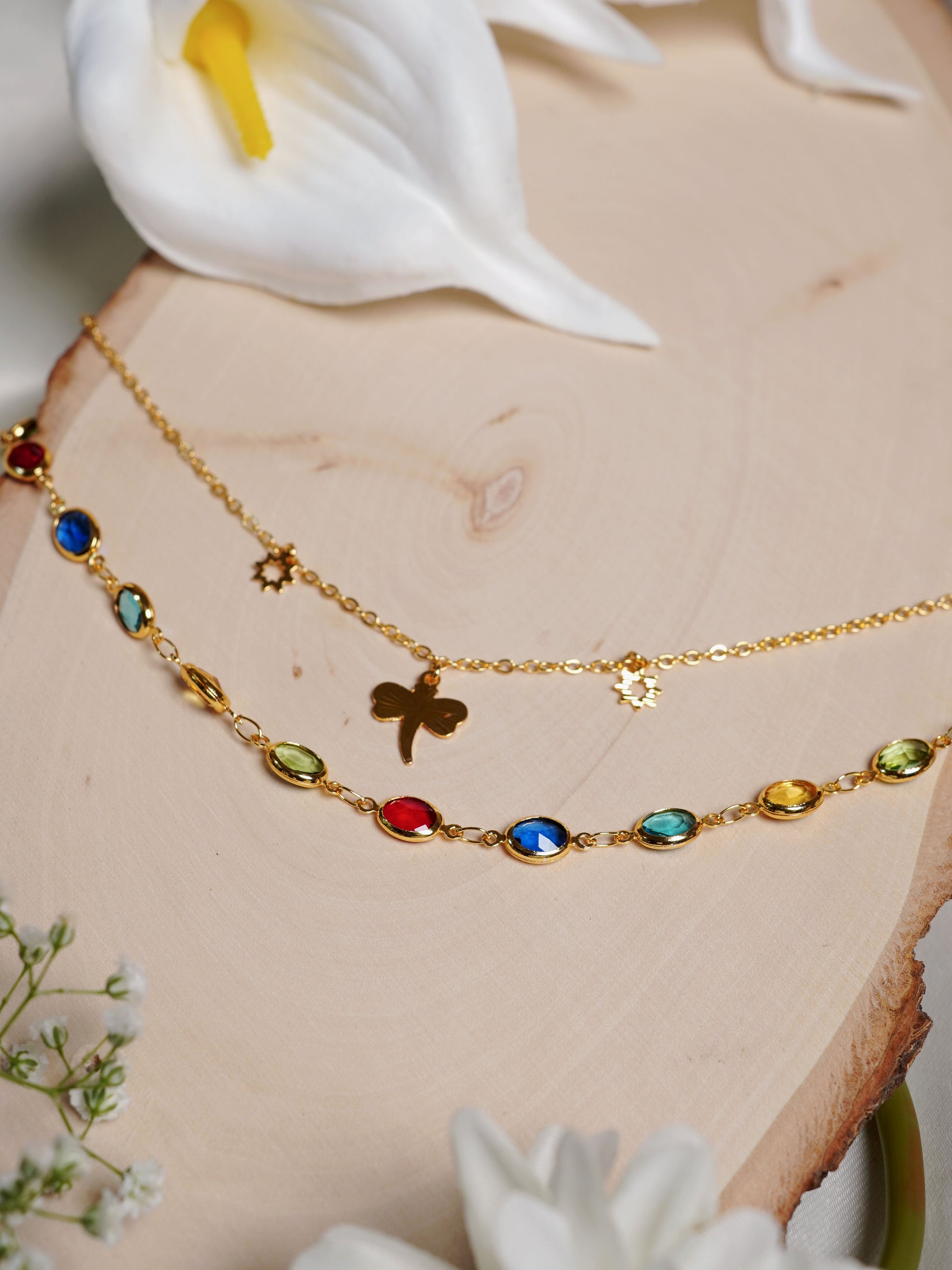Rainbow Charm Dragonfly Layered Necklace