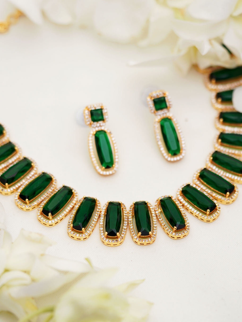 Forest Green Rectangular Stone Necklace Set
