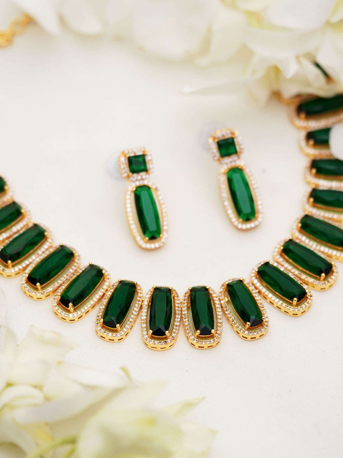 Forest Green Rectangular Stone Necklace Set