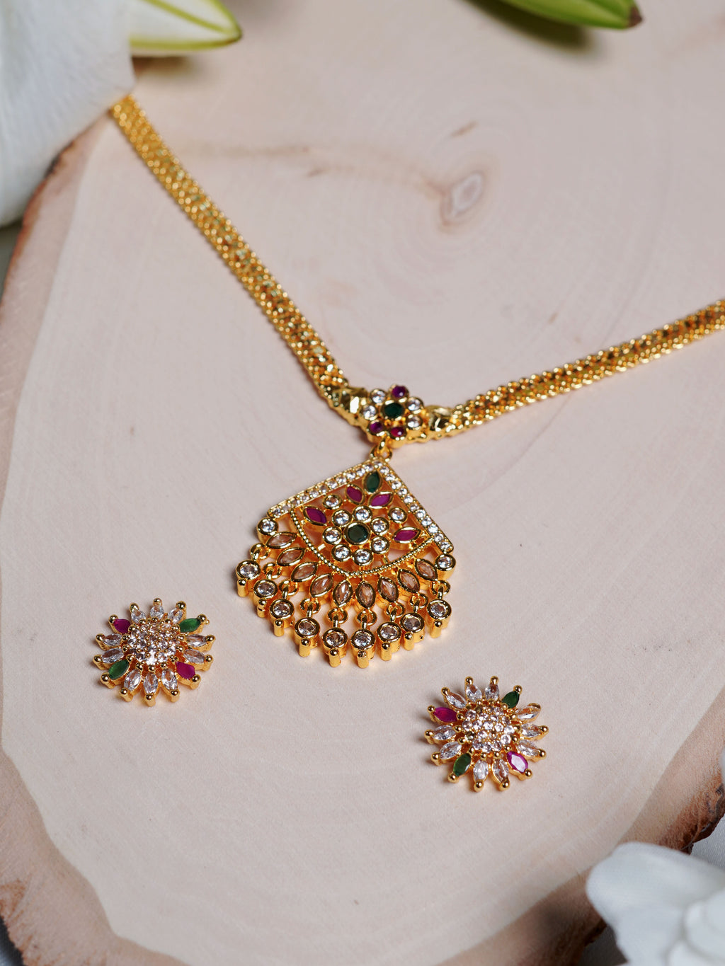 Royal Petal Kundan Drop Necklace Set