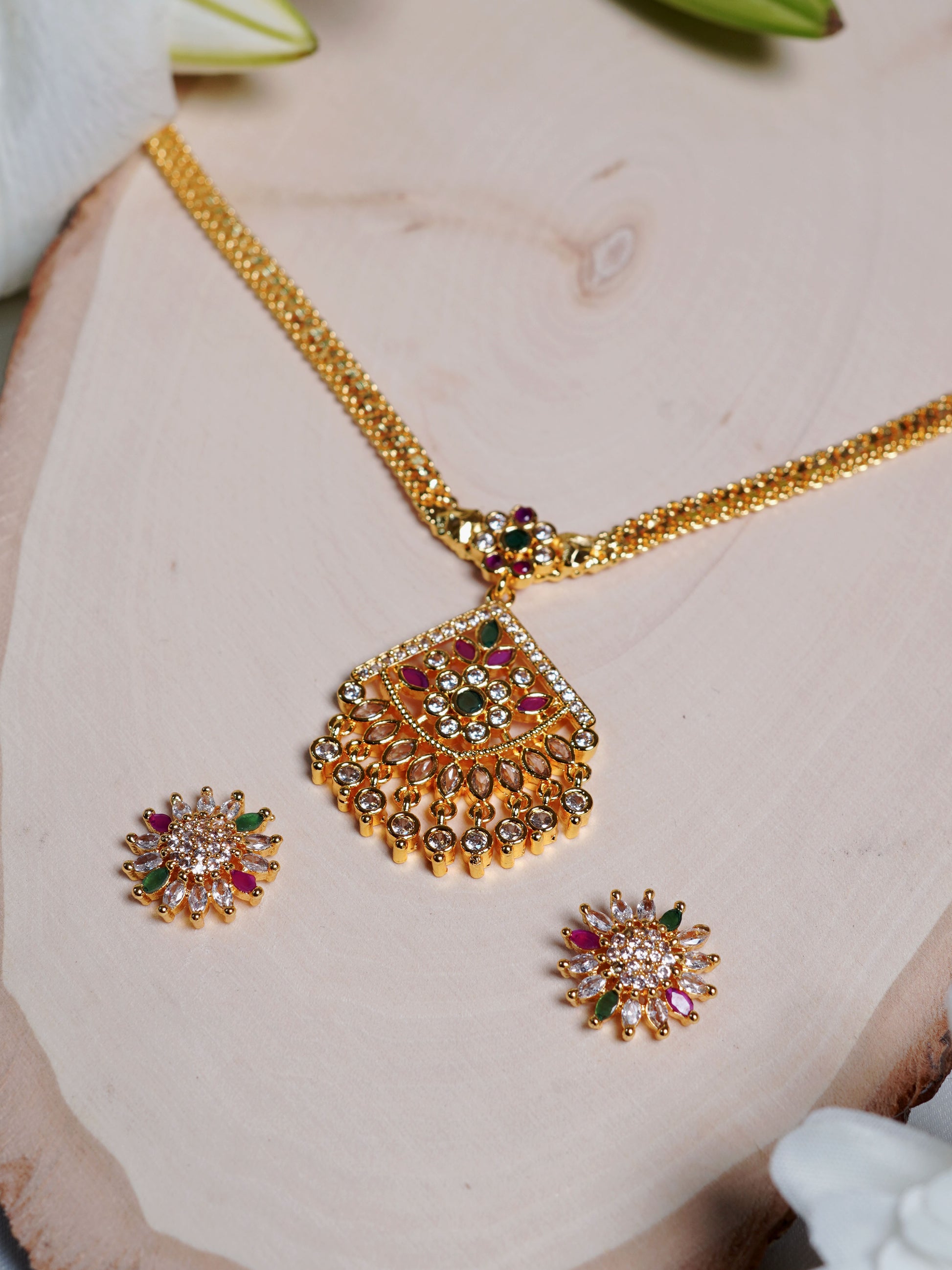Royal Petal Kundan Drop Necklace Set
