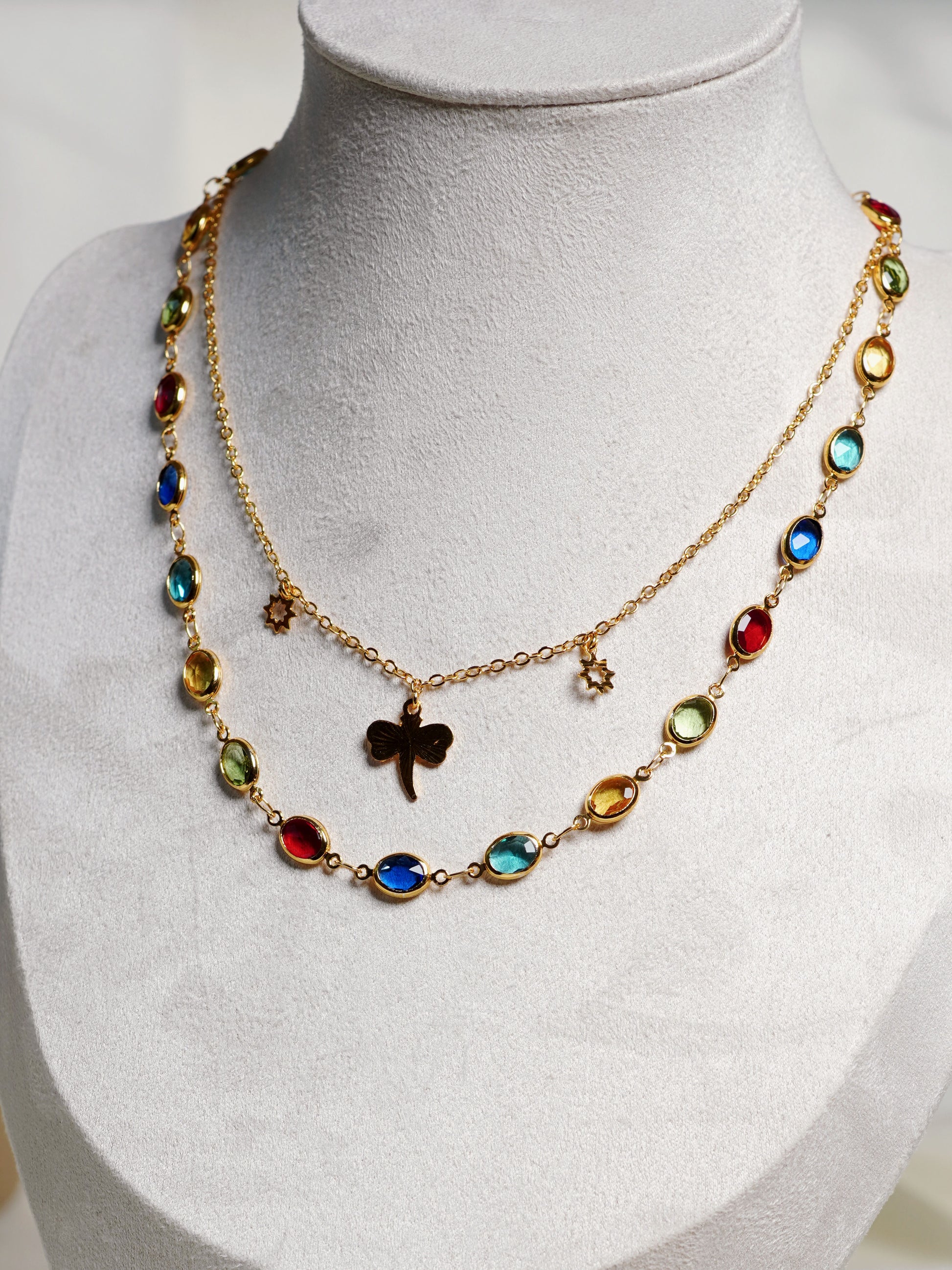 Rainbow Charm Dragonfly Layered Necklace