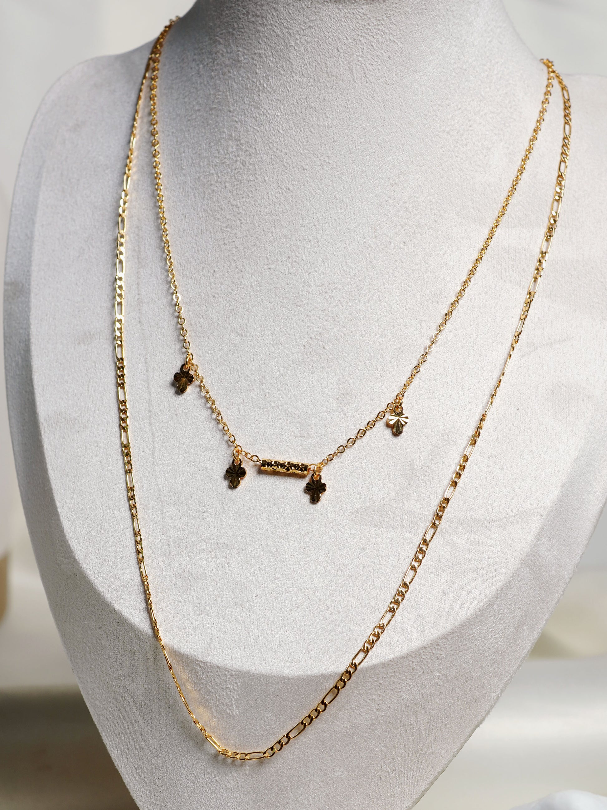 Golden Clover Layered Charm Necklace