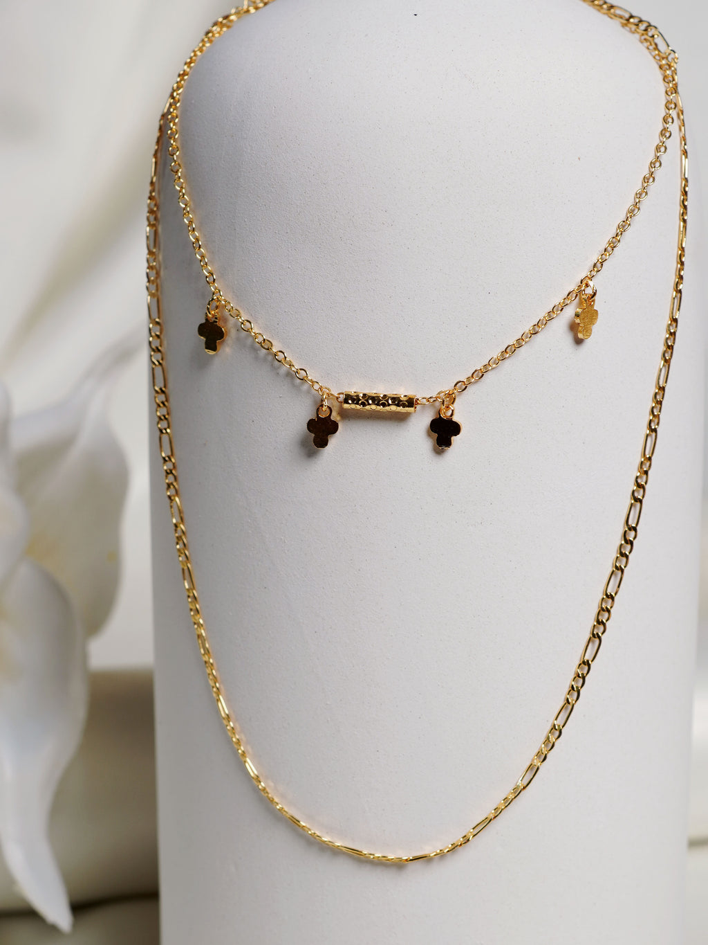Golden Clover Layered Charm Necklace