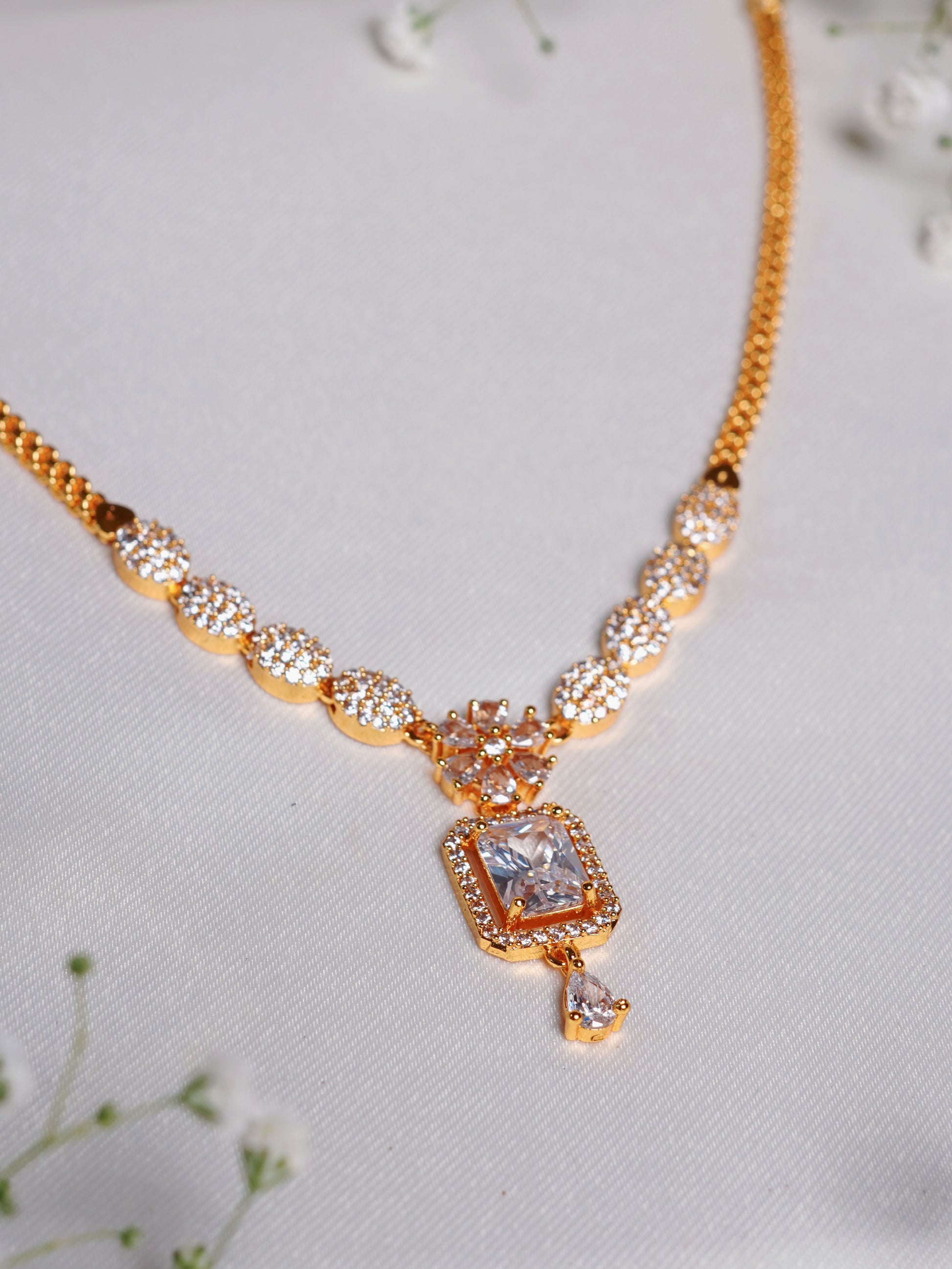 Celestial Halo Crystal Pendant Necklace Set
