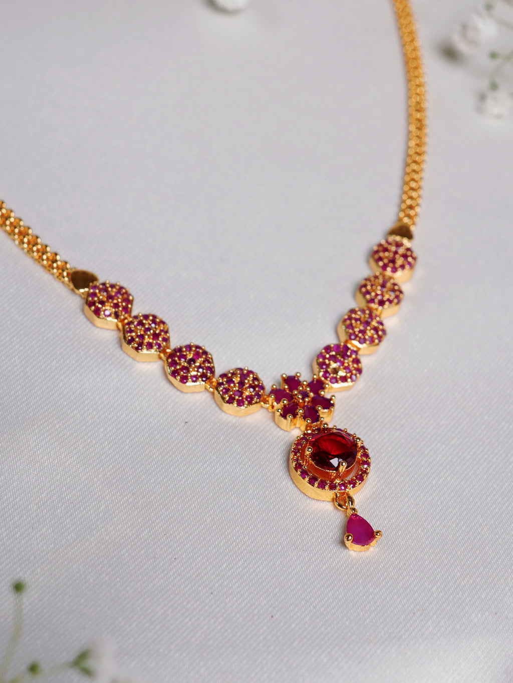 Crimson Bloom Crystal Pendant Necklace Set