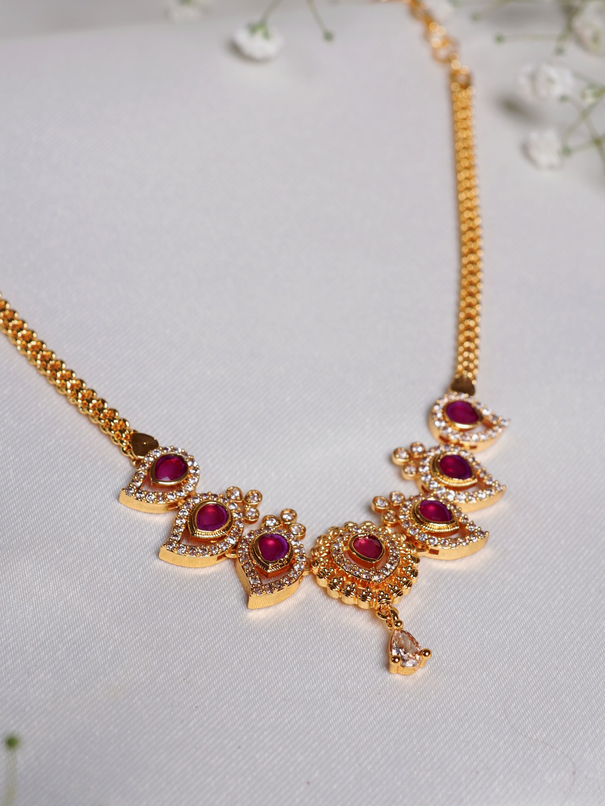 Crimson Petal Kundan Necklace Set