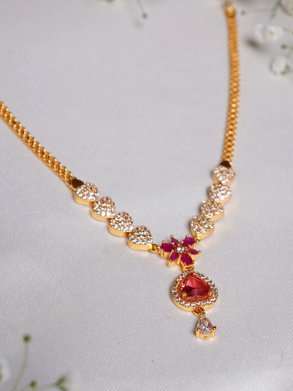 Blush Radiance Teardrop Crystal Necklace Set