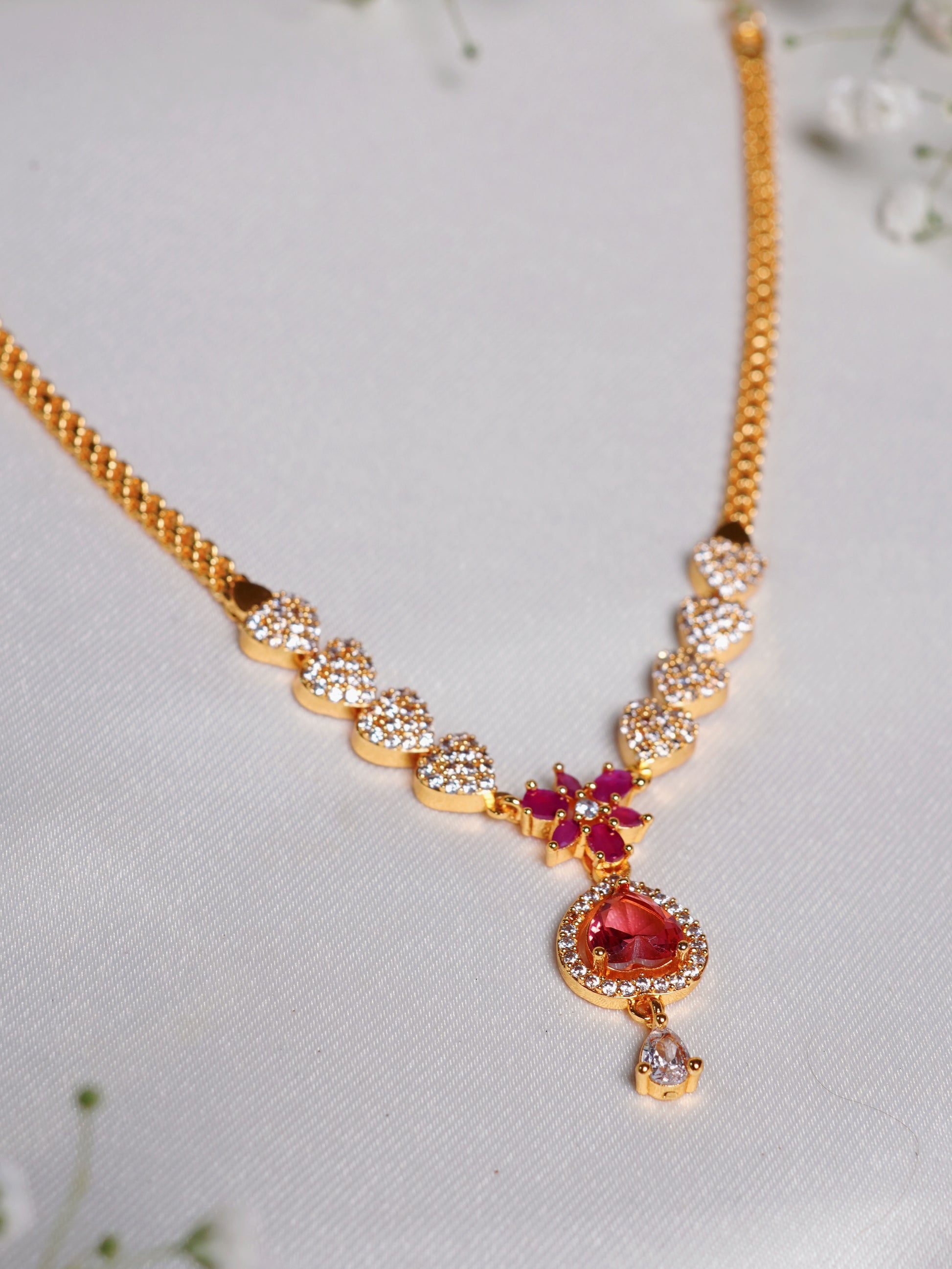 Blush Radiance Teardrop Crystal Necklace Set
