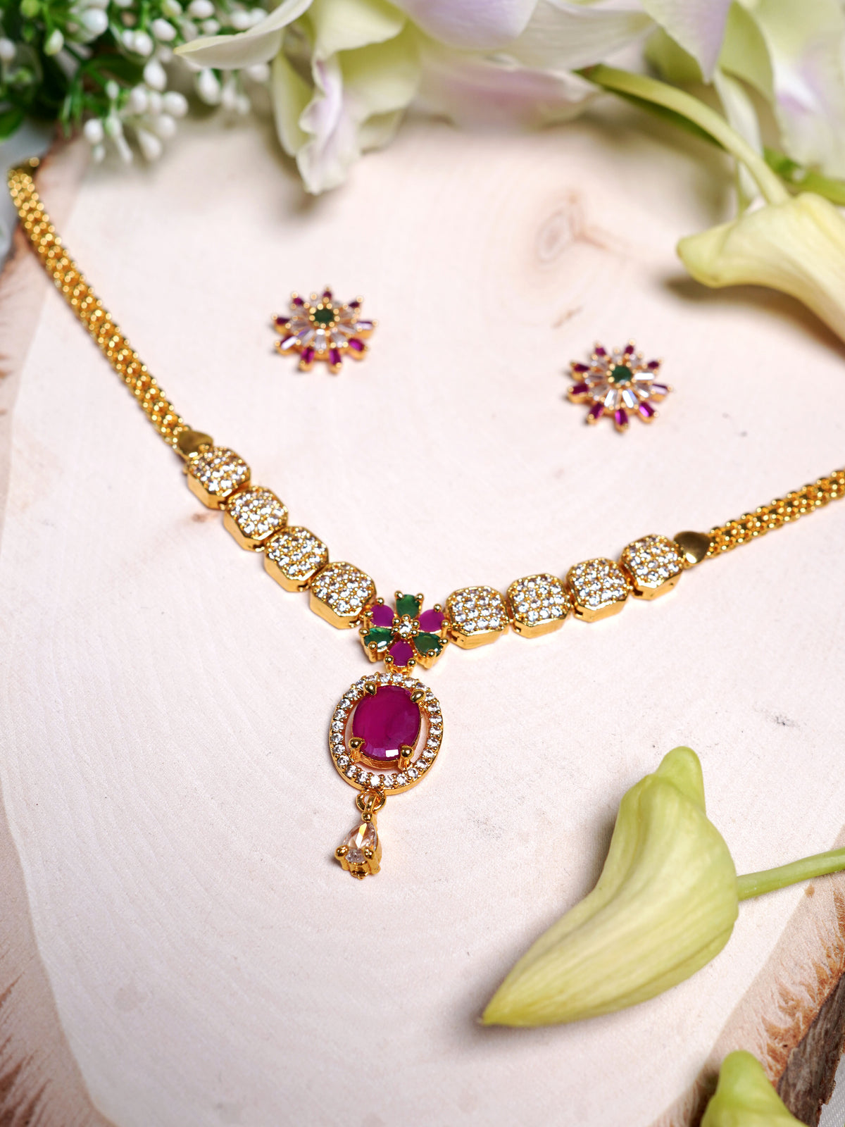 Blush Radiance Crystal Pendant Necklace Set