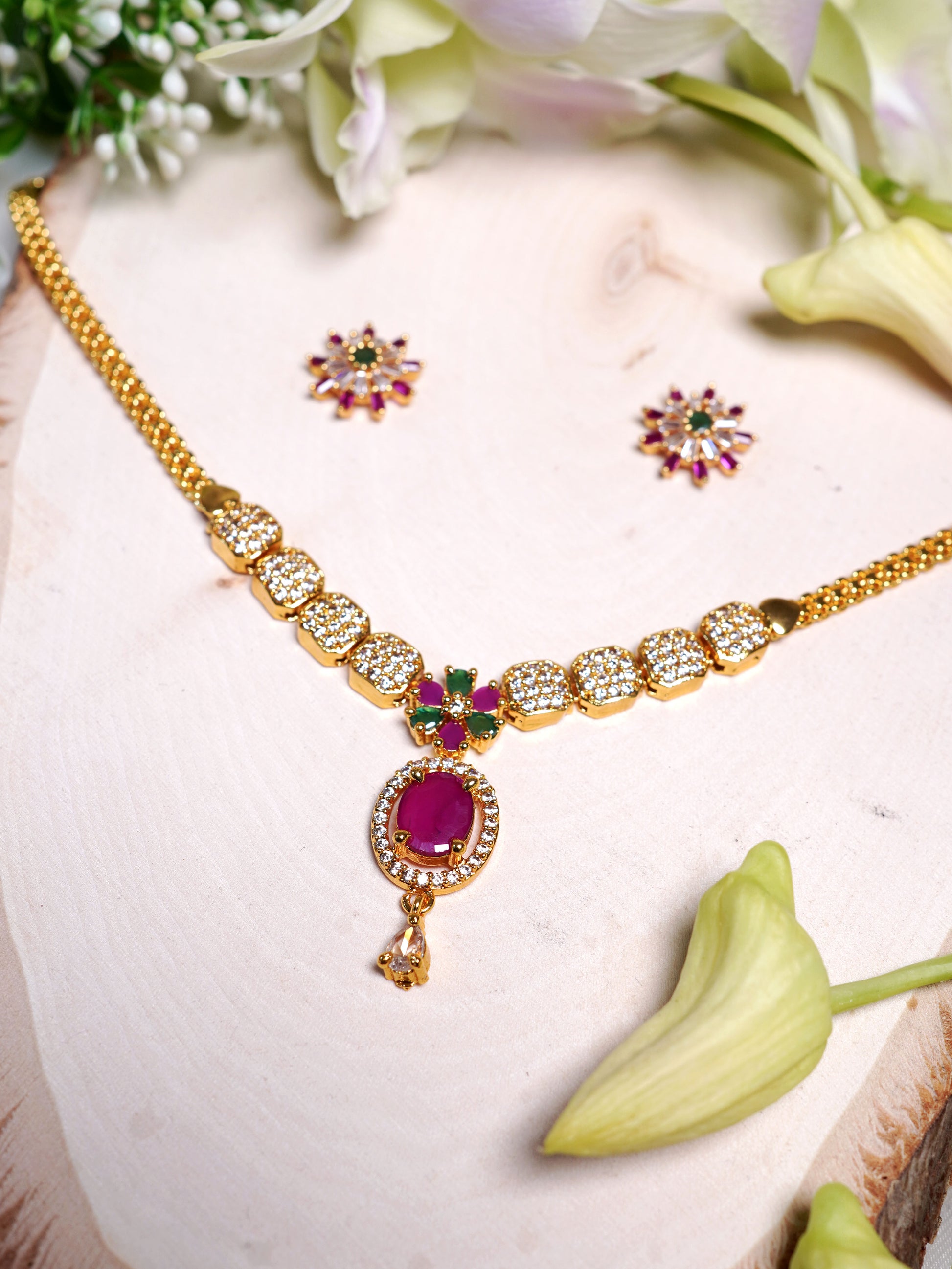 Blush Radiance Crystal Pendant Necklace Set