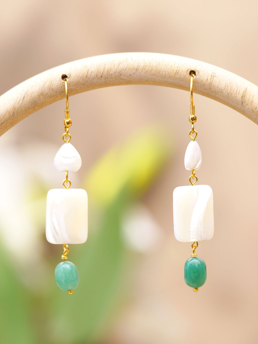 Ivory Aqua Bead Drop Earrings