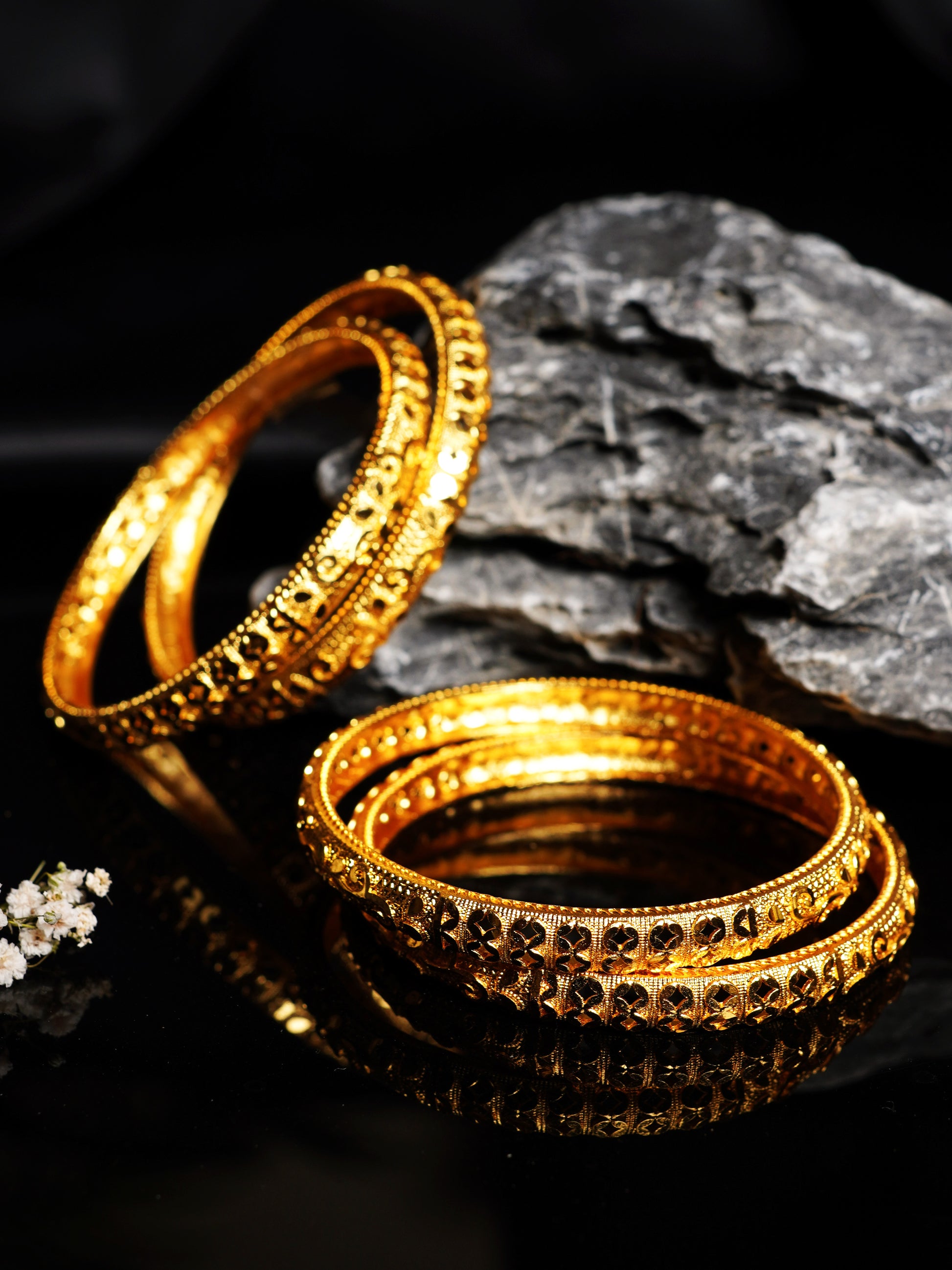 Floral Geometric Cutwork Bangle Set
