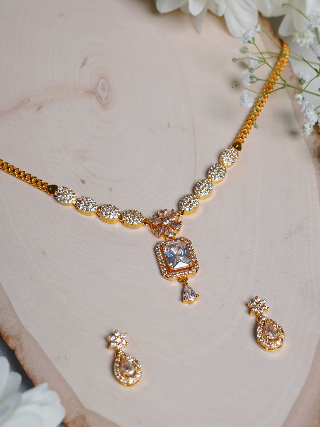 Celestial Halo Crystal Pendant Necklace Set