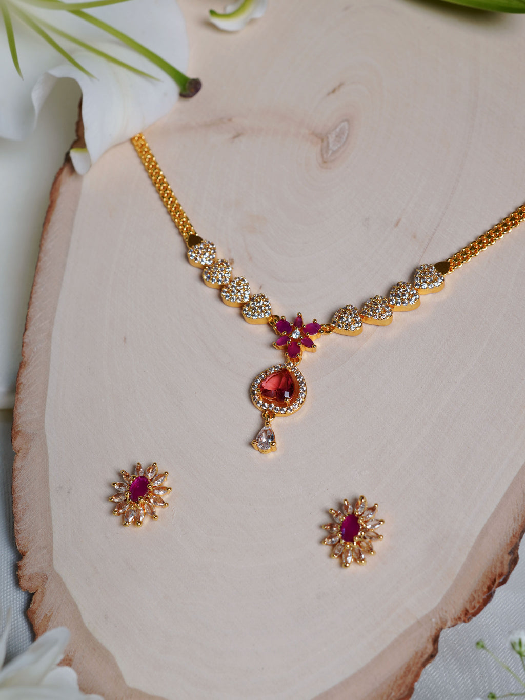 Blush Radiance Teardrop Crystal Necklace Set