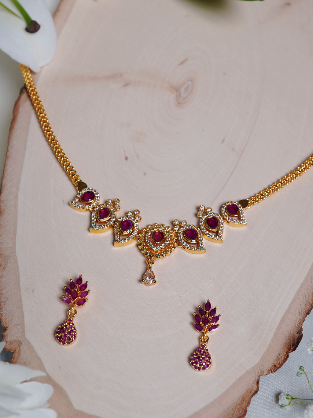 Crimson Petal Kundan Necklace Set