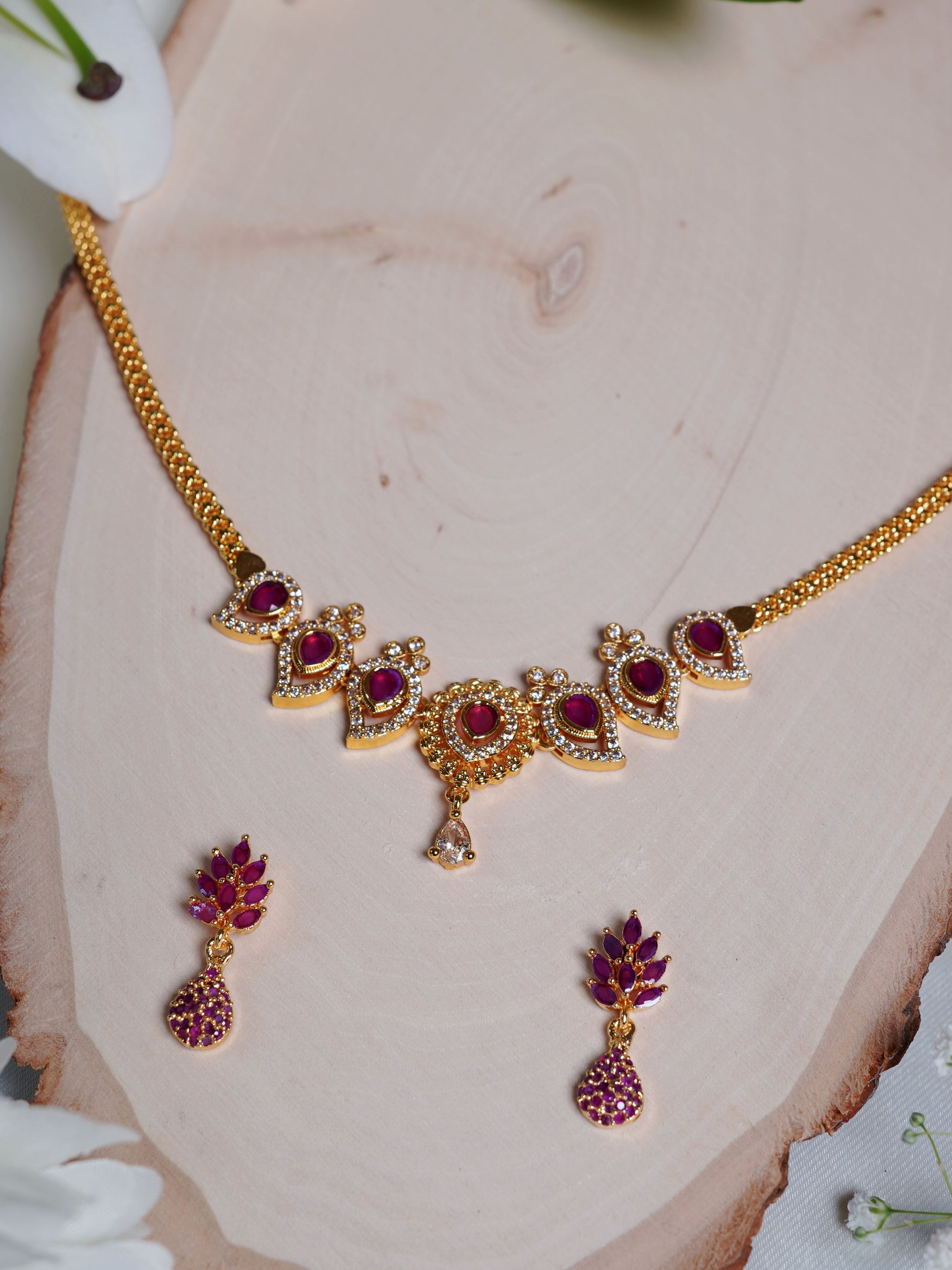 Crimson Petal Kundan Necklace Set