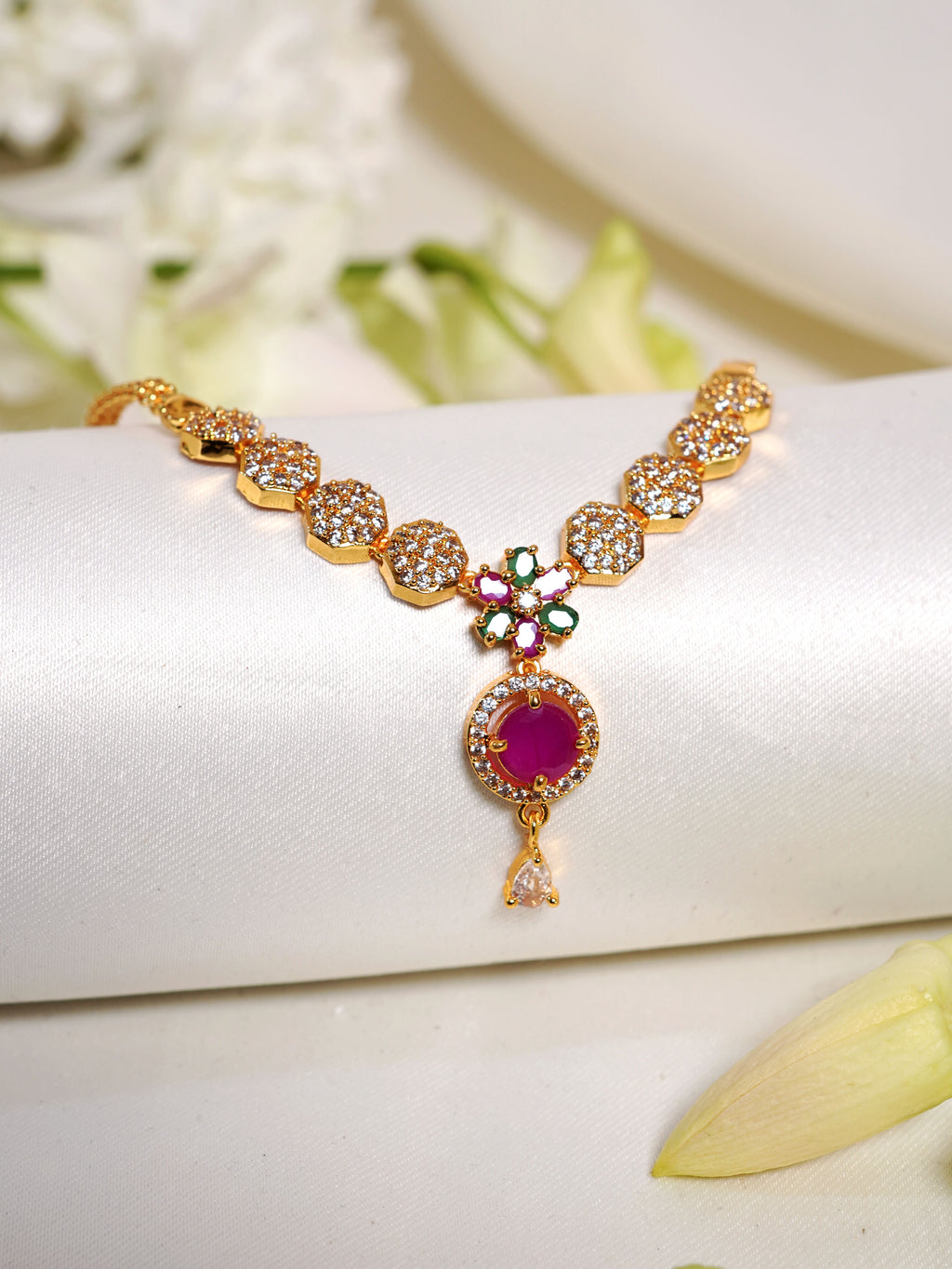 Crimson Garden Crystal Pendant Necklace Set