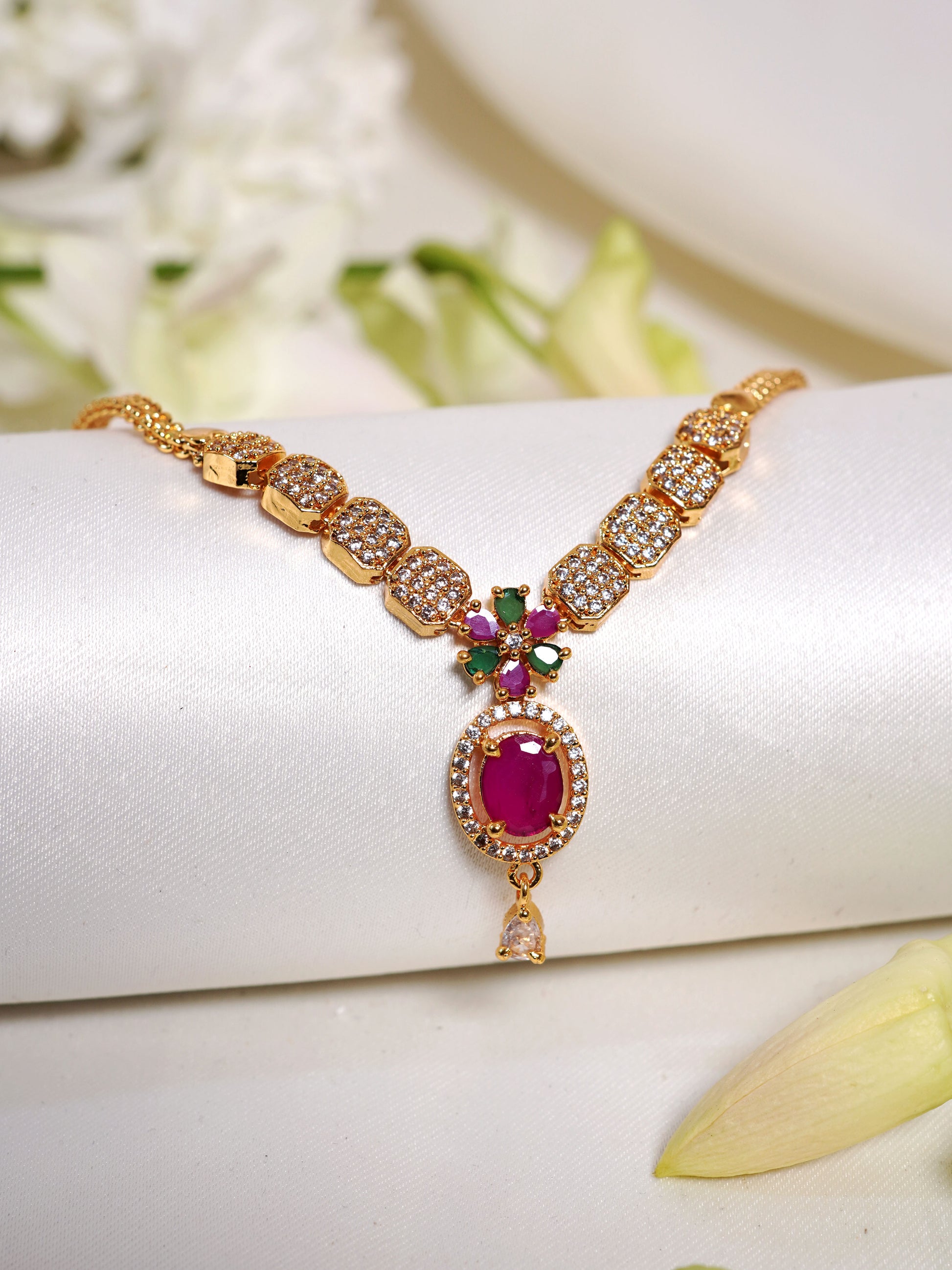 Blush Radiance Crystal Pendant Necklace Set
