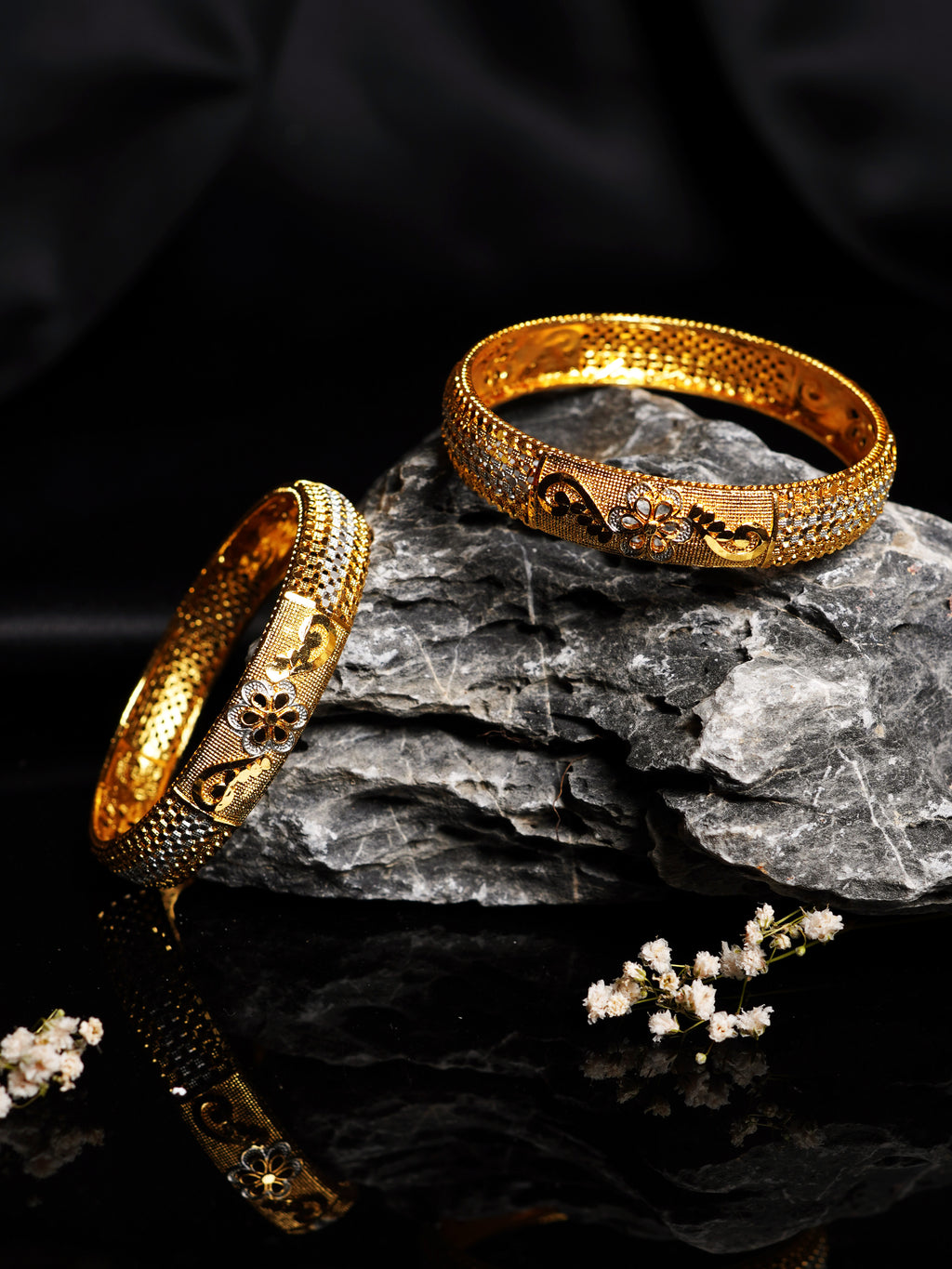 Dual Tone Floral Jali Gold Bangle Set