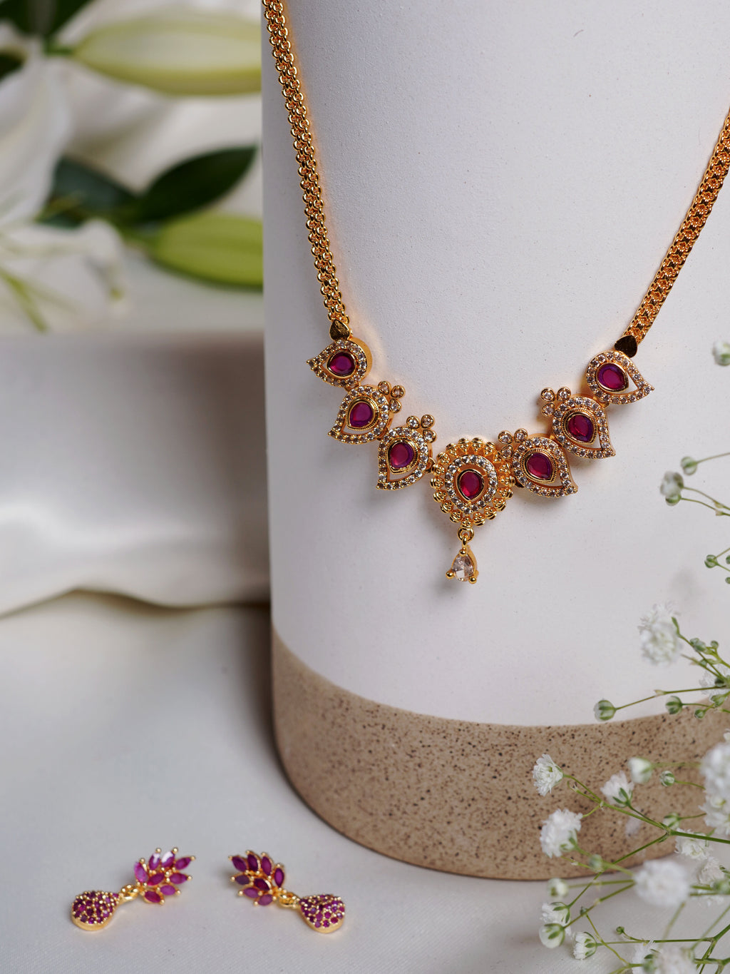 Crimson Petal Kundan Necklace Set