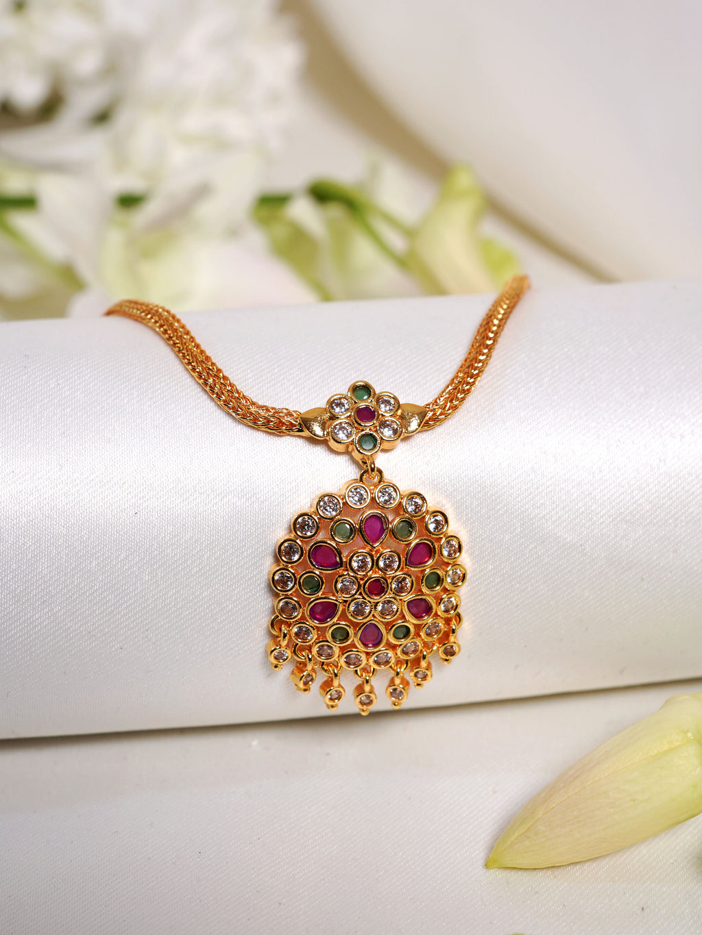 Multicolor Mosaic Kundan Jhumka Necklace Set