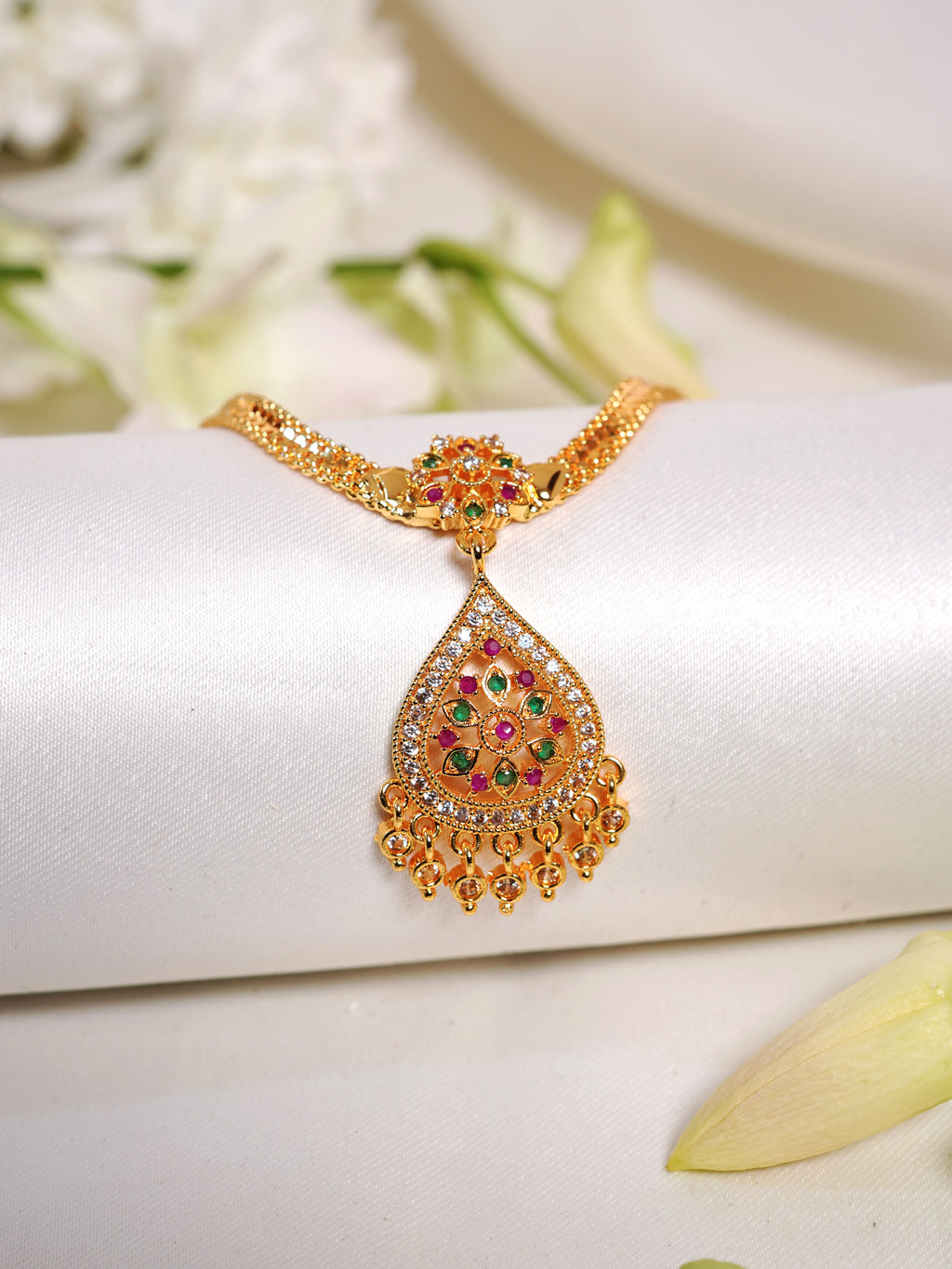 Multicolor Teardrop Floral Pendant Necklace Set