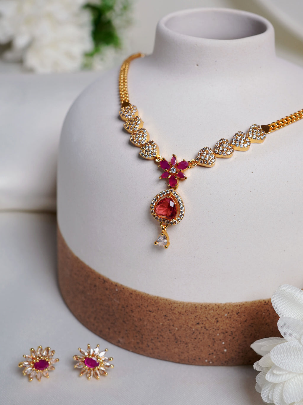 Blush Radiance Teardrop Crystal Necklace Set