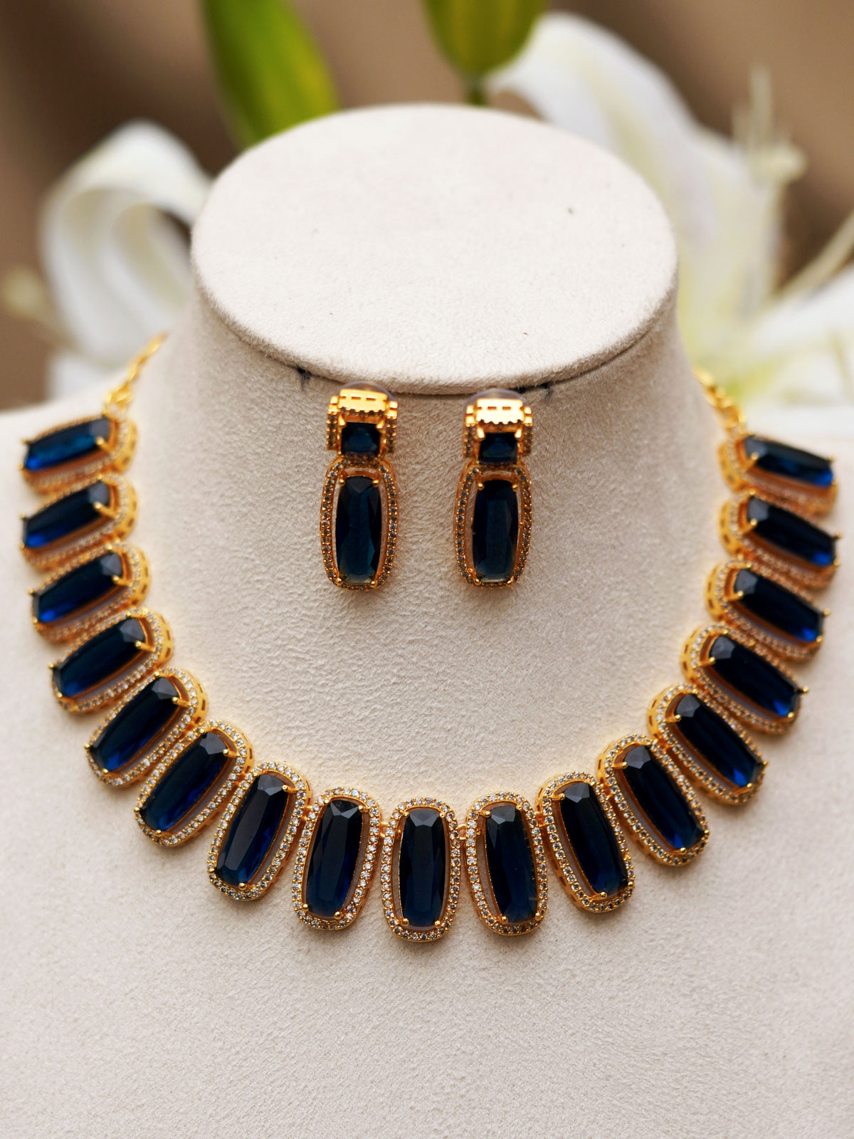 Midnight Blue Rectangular Stone Necklace Set