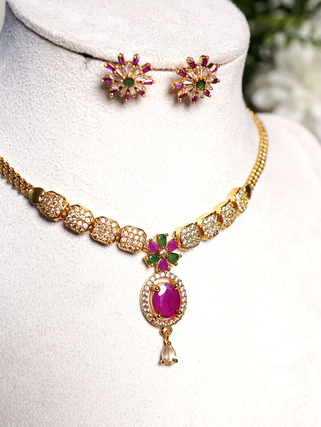 Blush Radiance Crystal Pendant Necklace Set