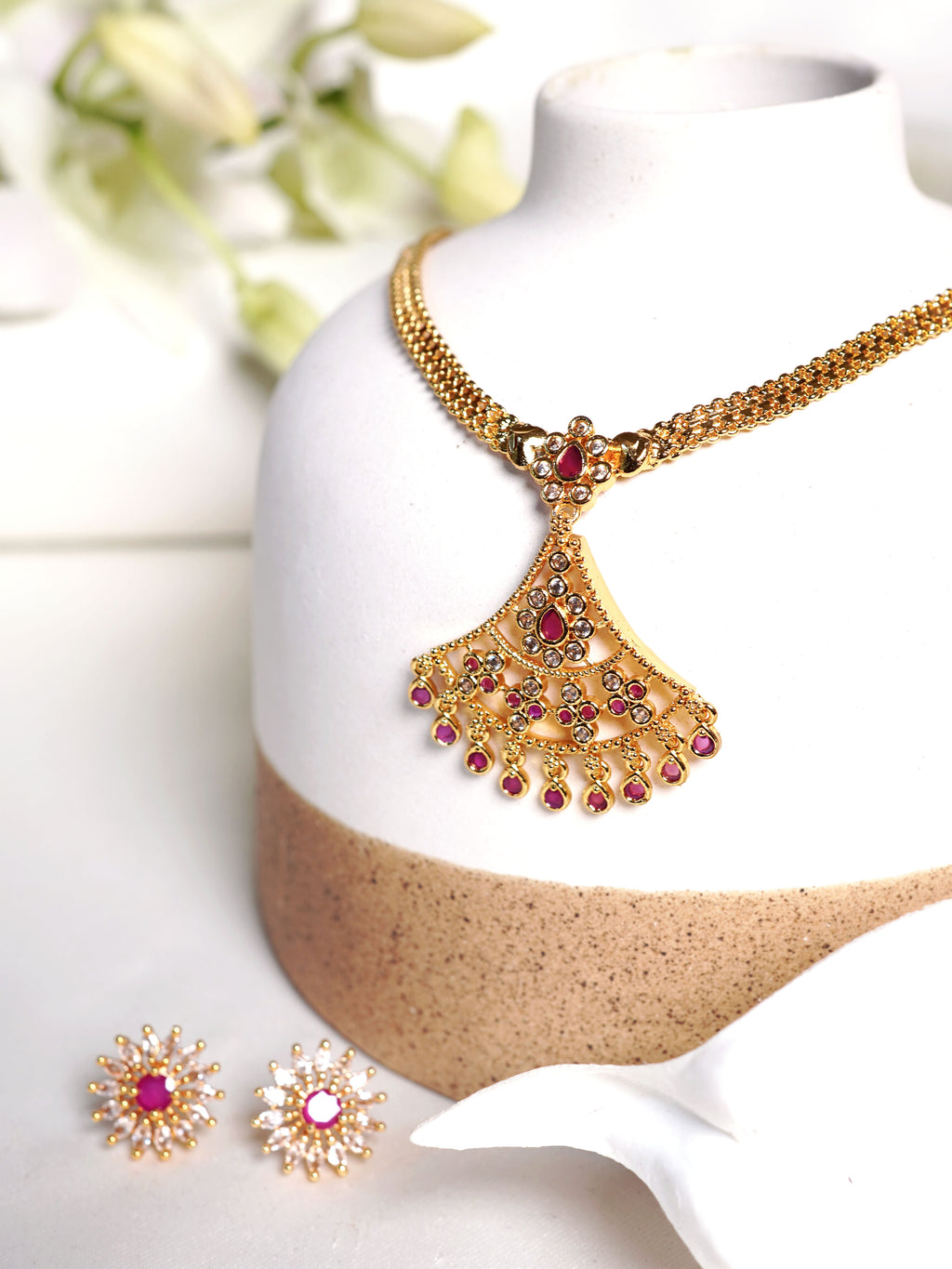 Pastel Cascade Crystal Necklace Set