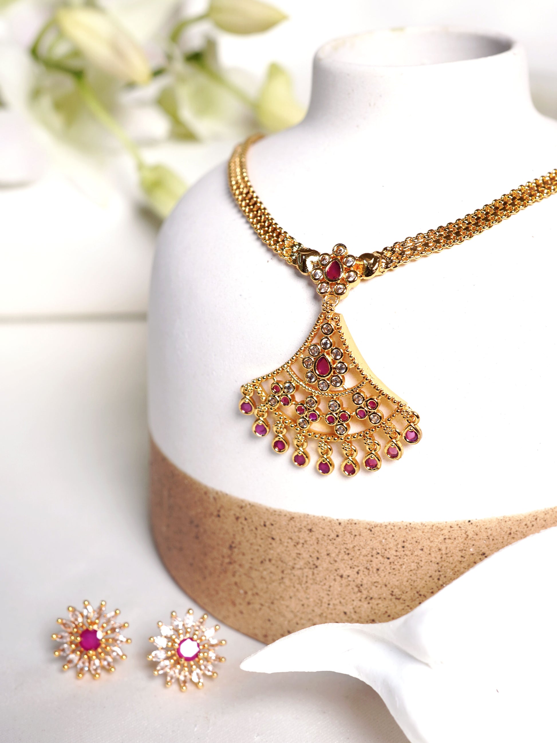 Pastel Cascade Crystal Necklace Set