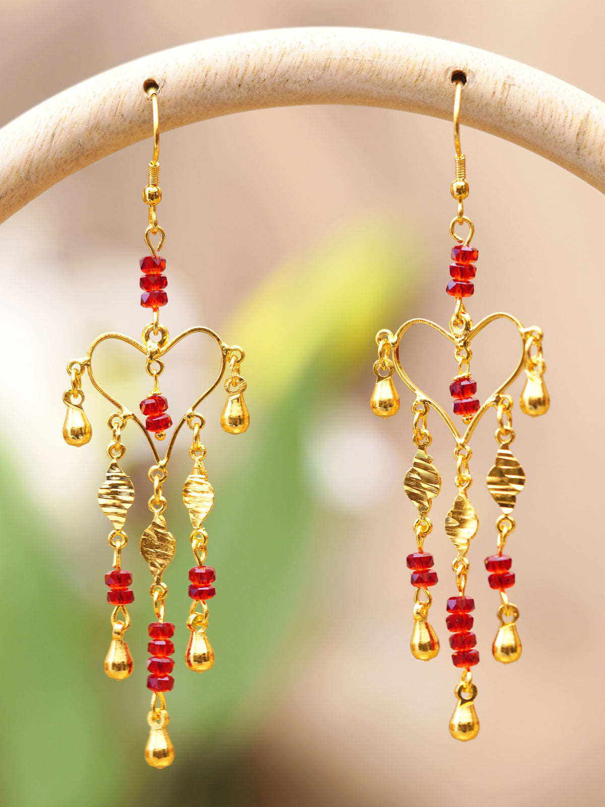 Scarlet Heart Charm Cascade Earrings
