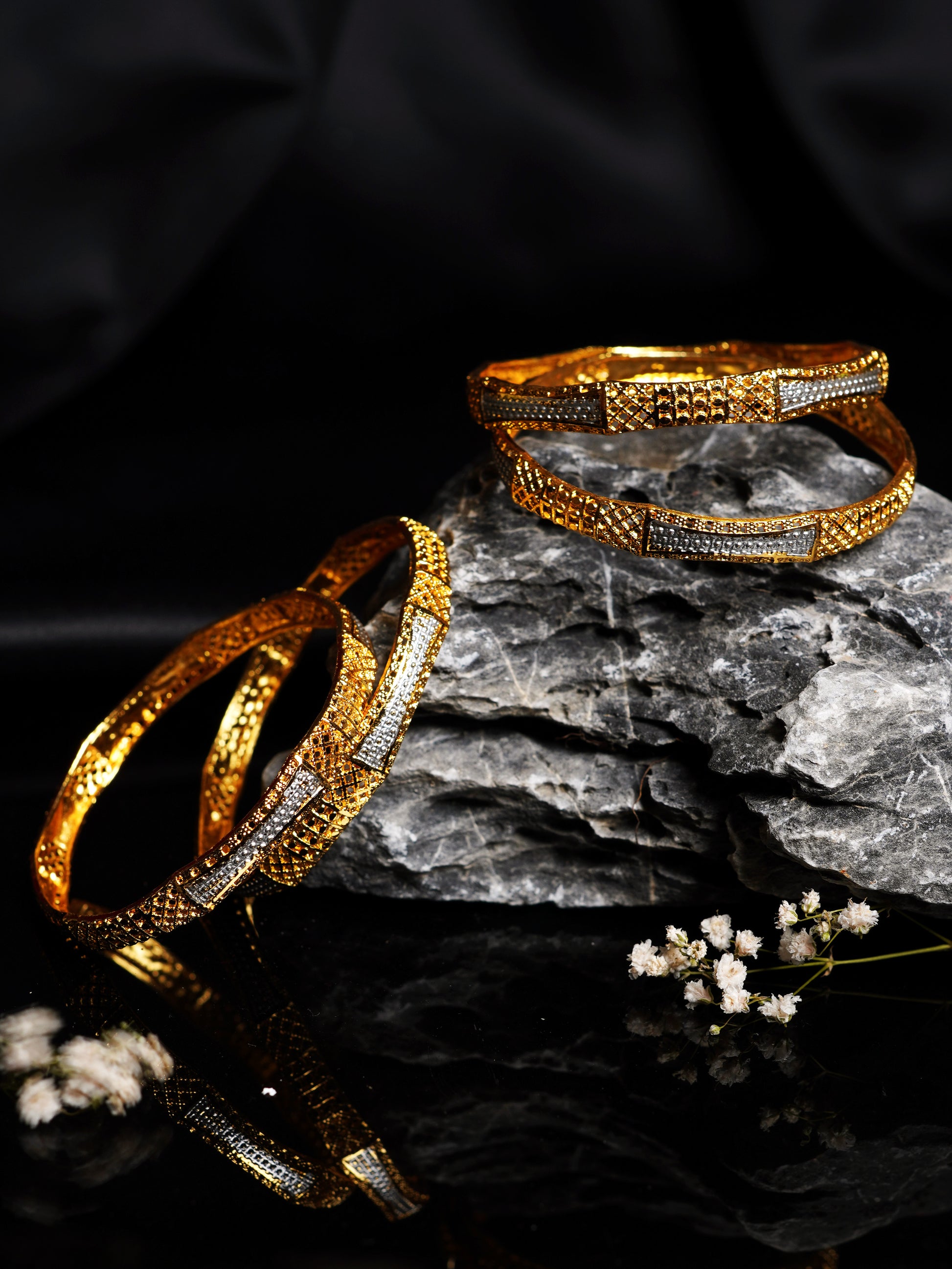Dual Tone Geometric Jali Bangle Set
