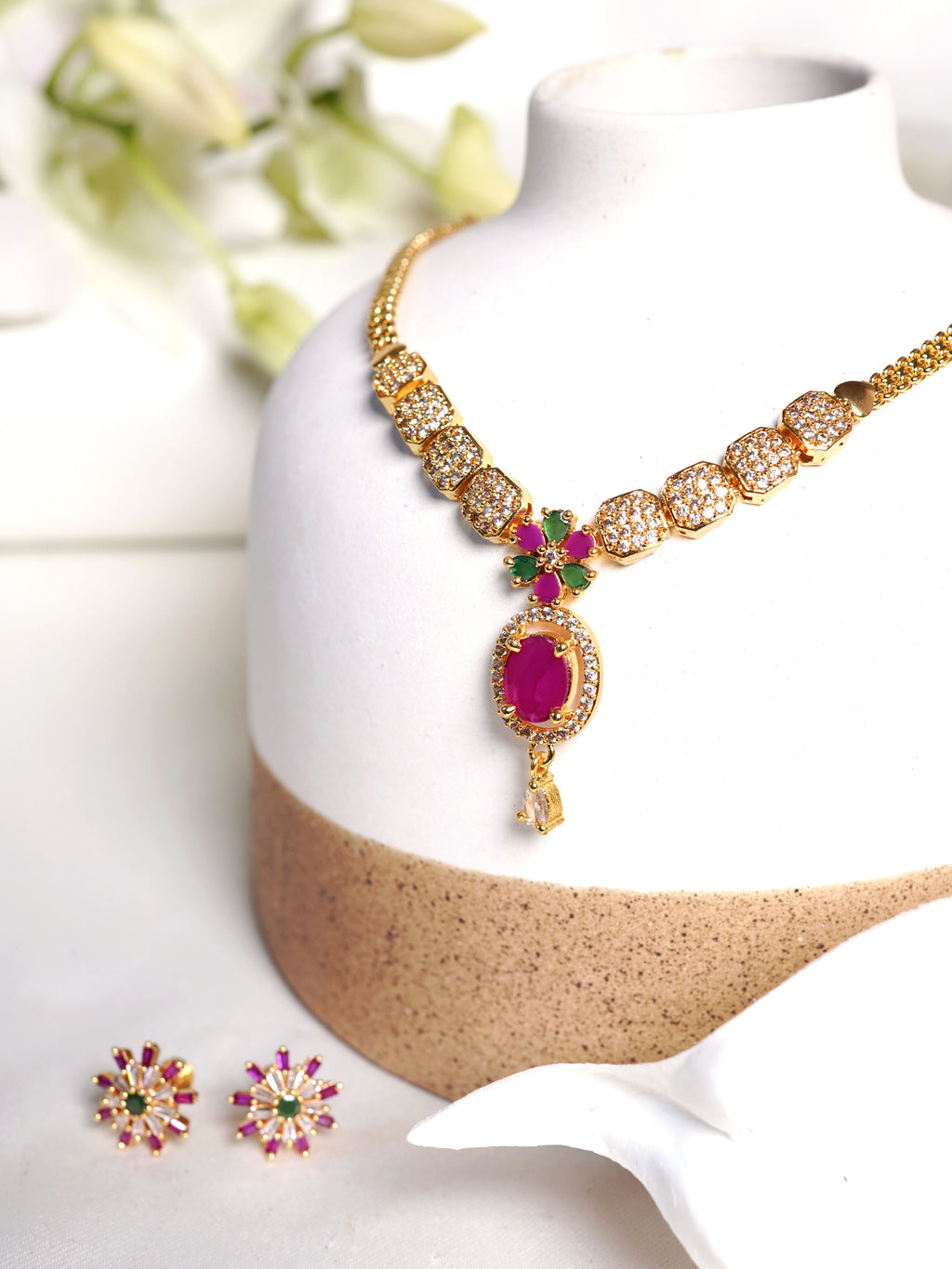 Blush Radiance Crystal Pendant Necklace Set