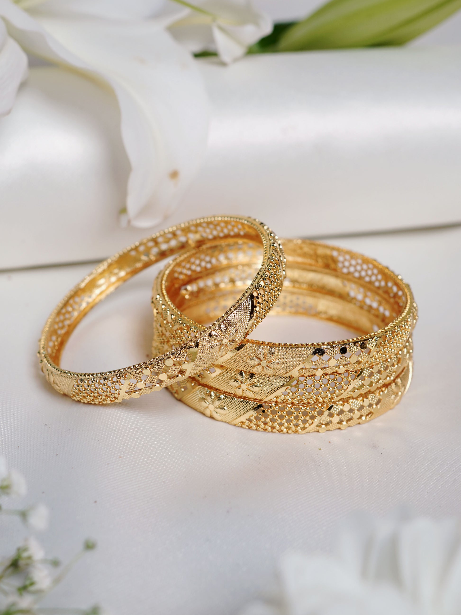 Floral Jali Gold Bangle Set