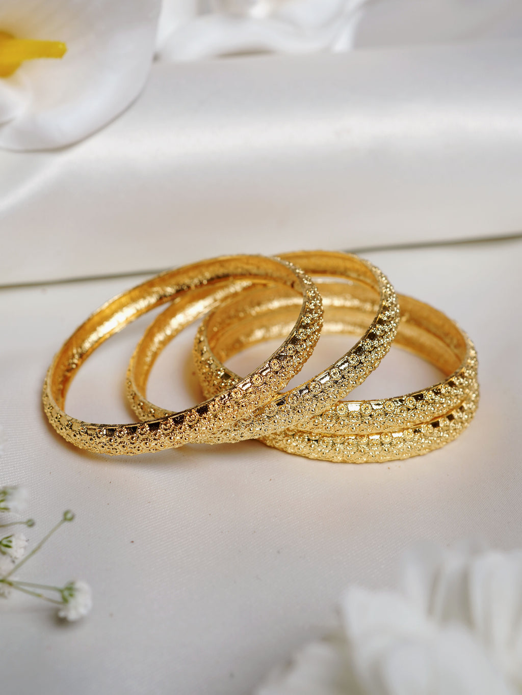 Floral Textured Gold Bangle Set