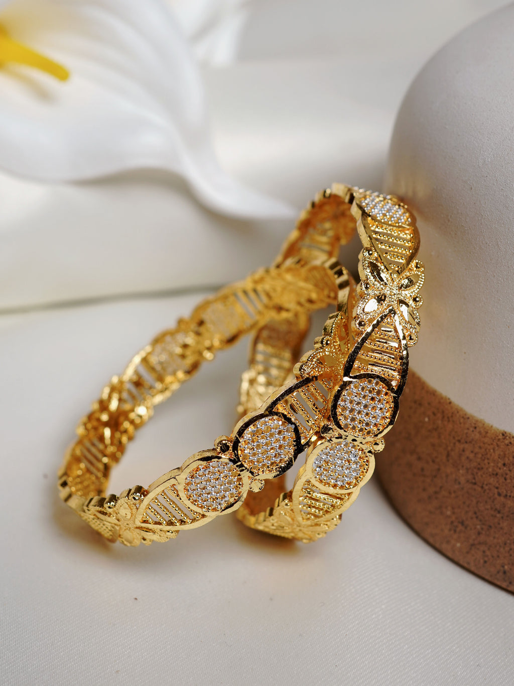 Dual Tone Floral Mesh Gold Bangle Set (Copy)