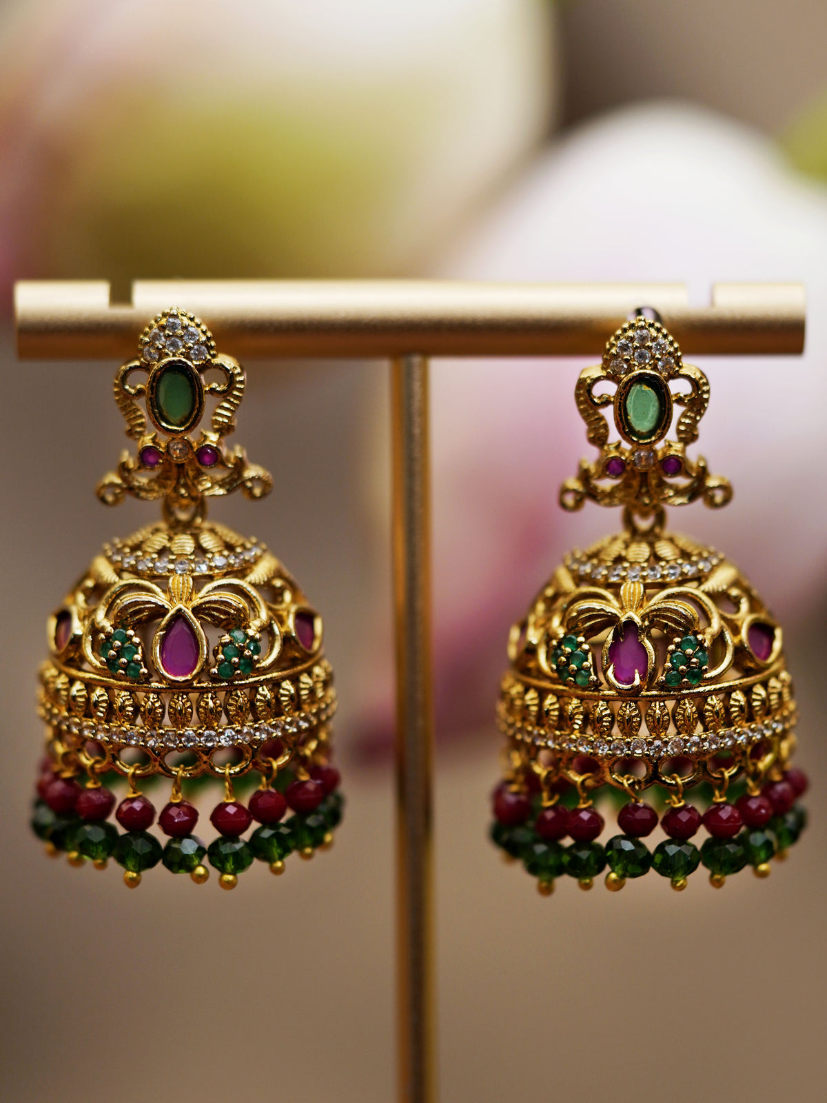 Heritage Bloom Beaded Jhumka Earrings