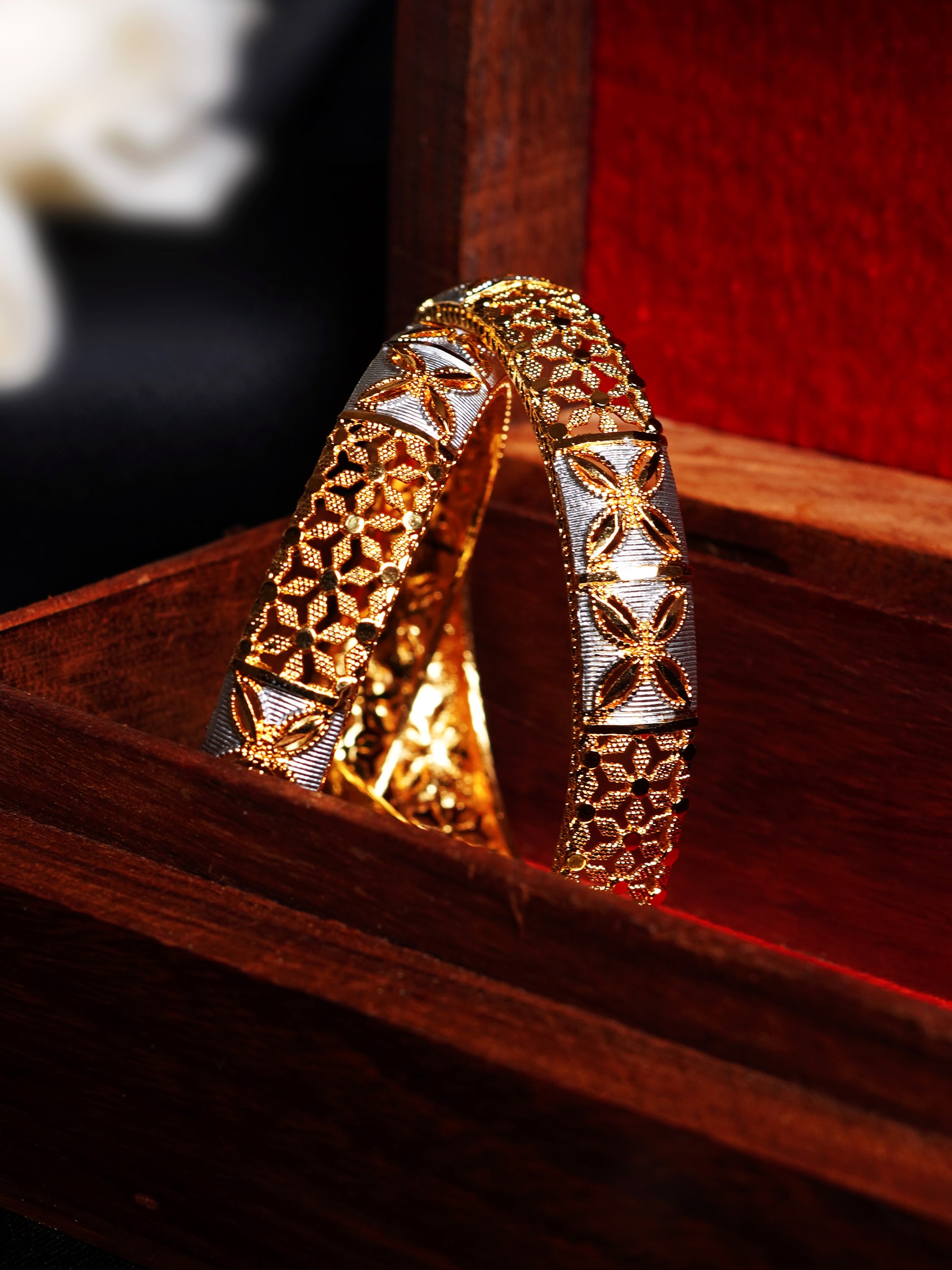 Dual Tone Flower Cutwork Bangle Set