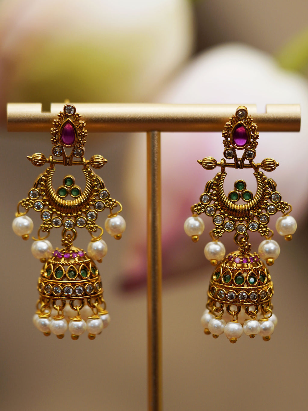 Crescent Pearl Drop Jhumka Earrings