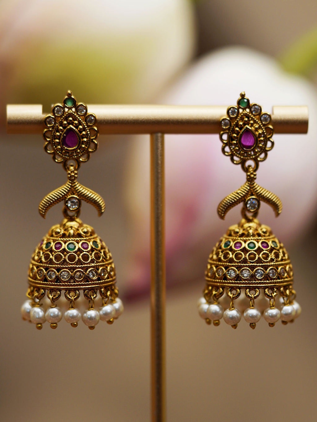 Regal Pearl Dome Jhumka Earrings