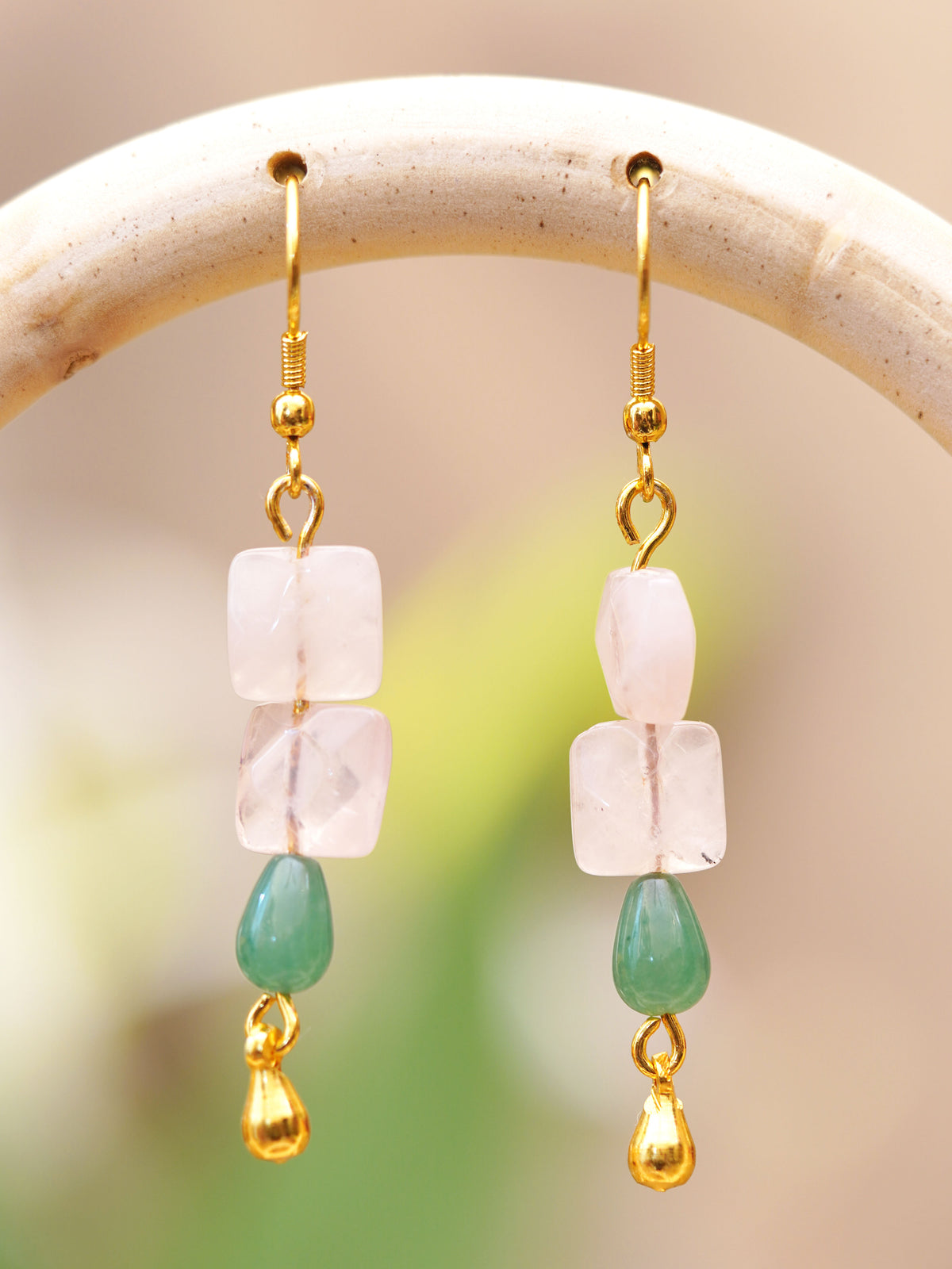 Blush Green Bead Charm Earrings