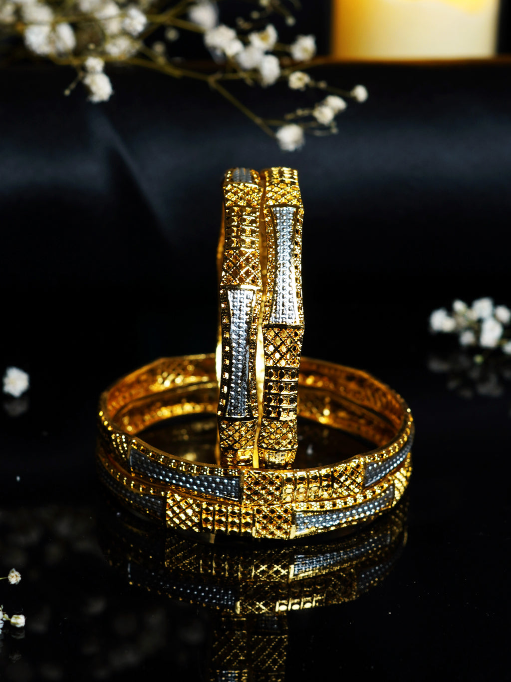 Dual Tone Geometric Jali Bangle Set