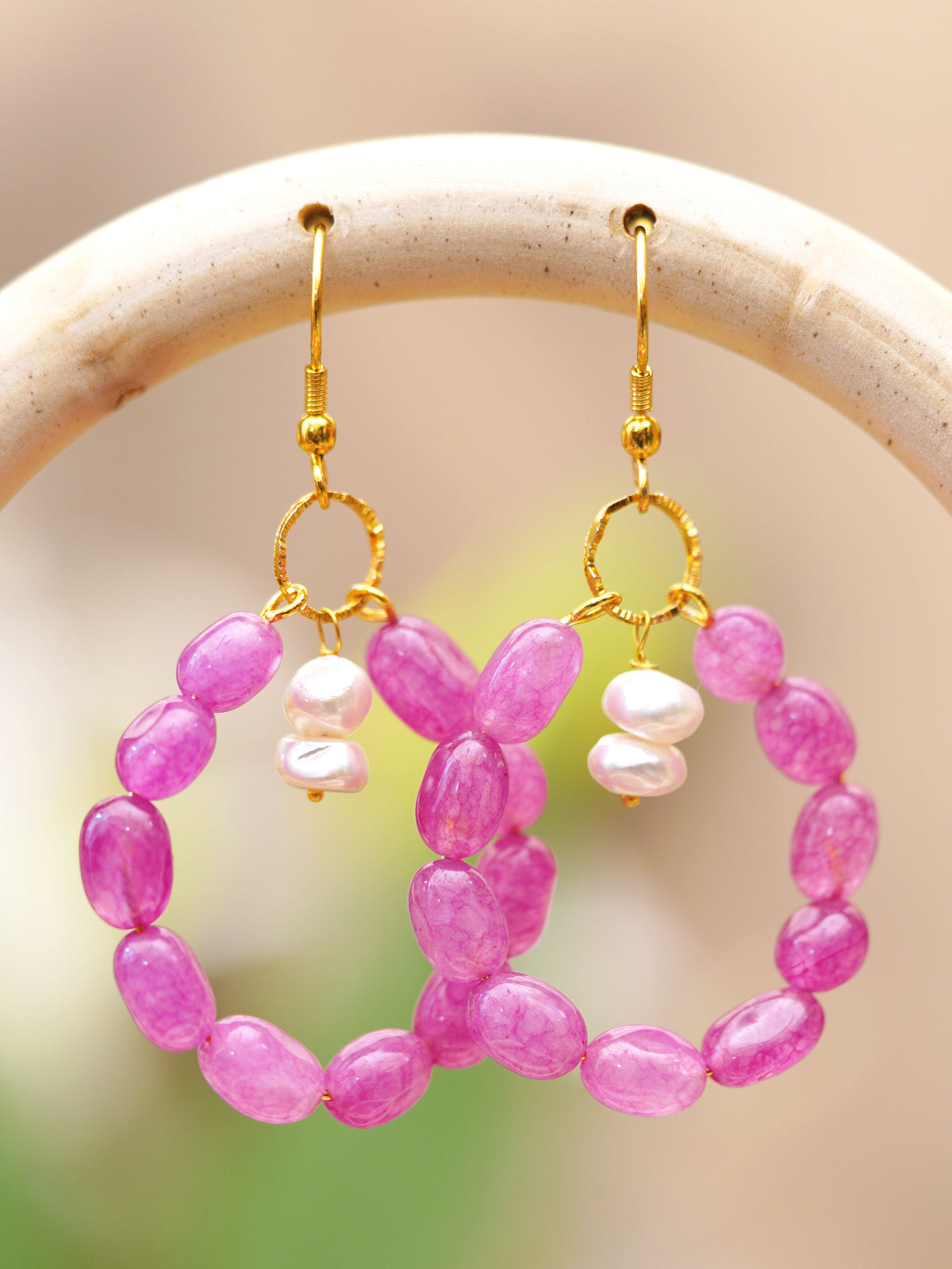 Candy Pink Beaded Hoop Earrings