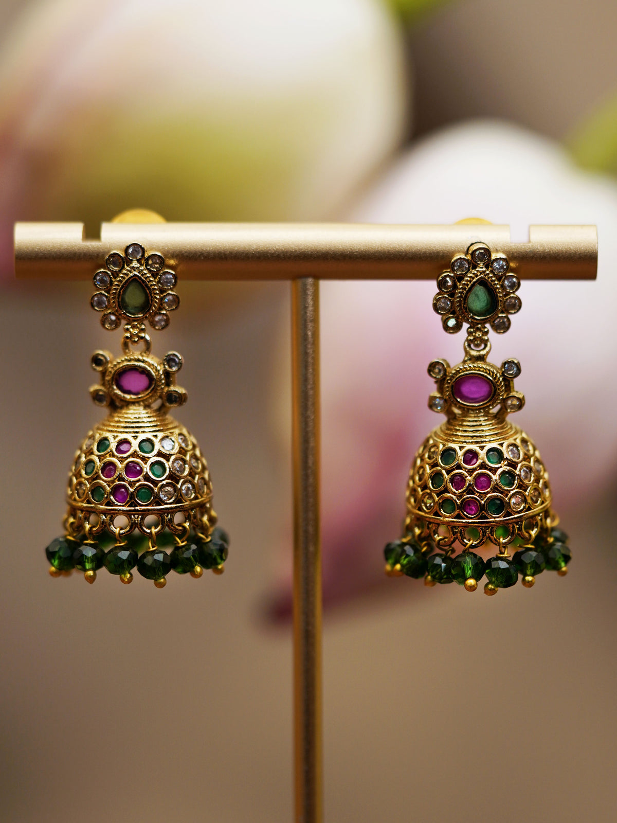 Vintage Green Bead Jhumka Earrings