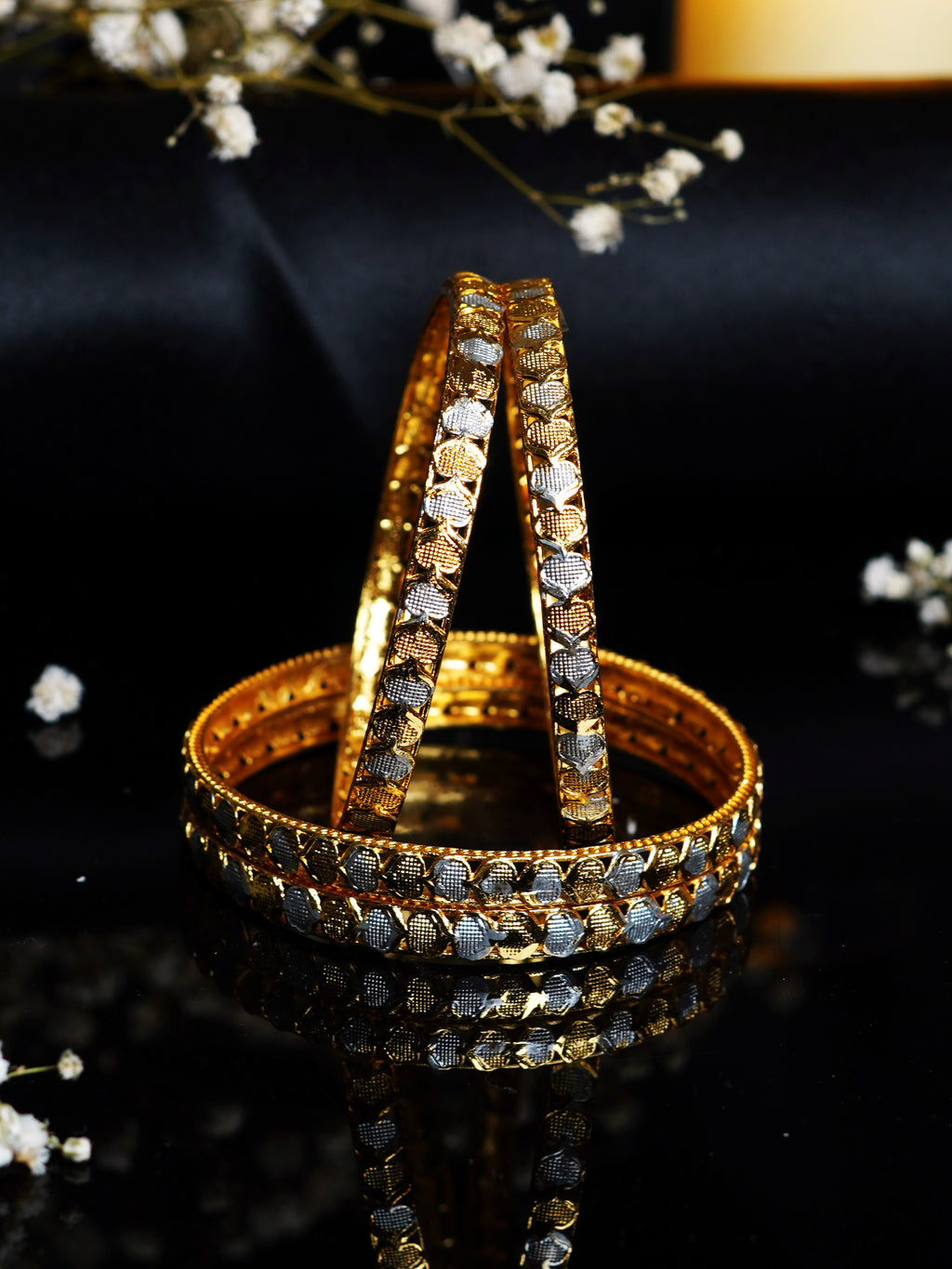 Stone Studded Jali Gold Bangle Set