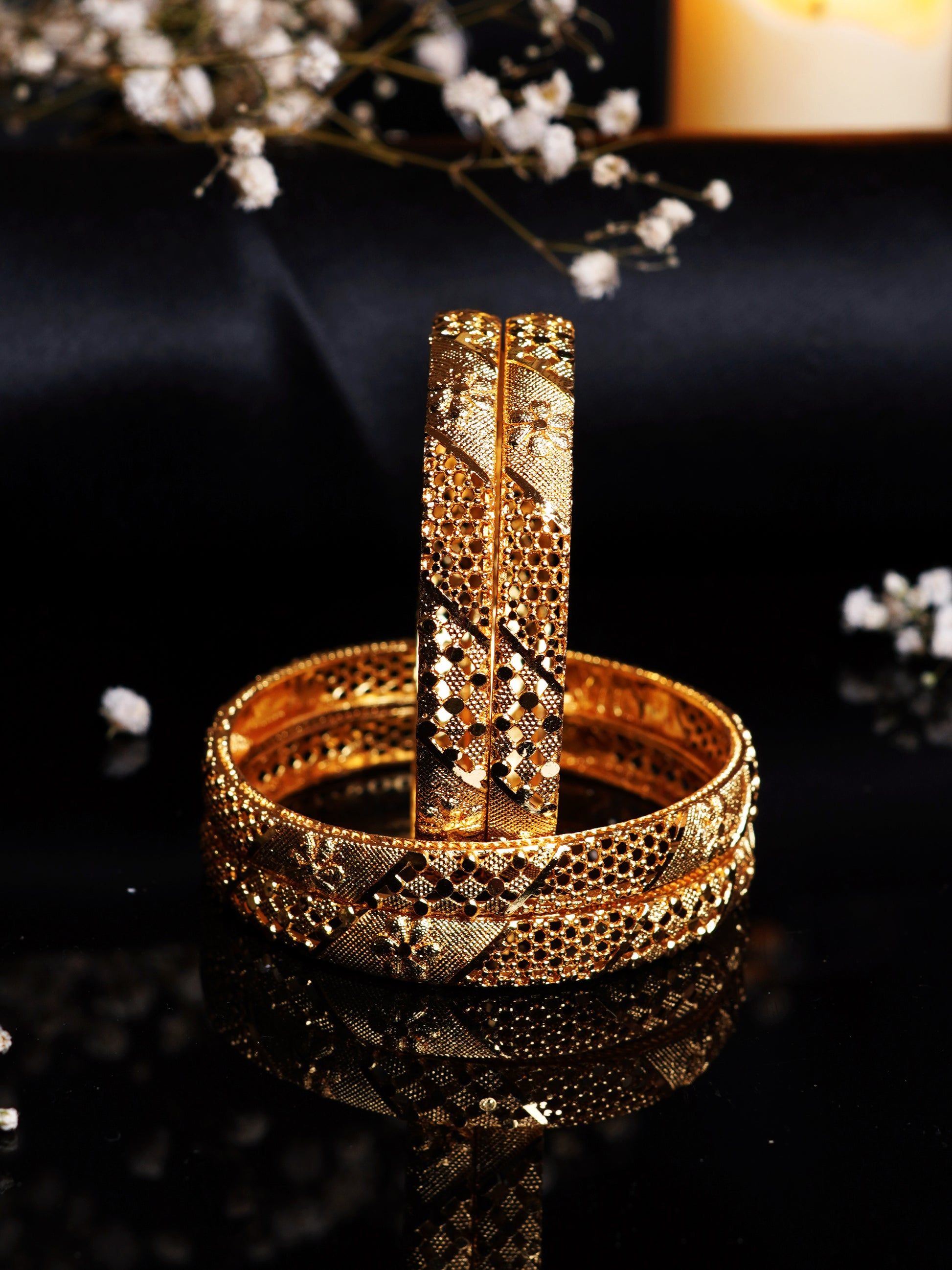 Geometric Cutwork Gold Bangle Set